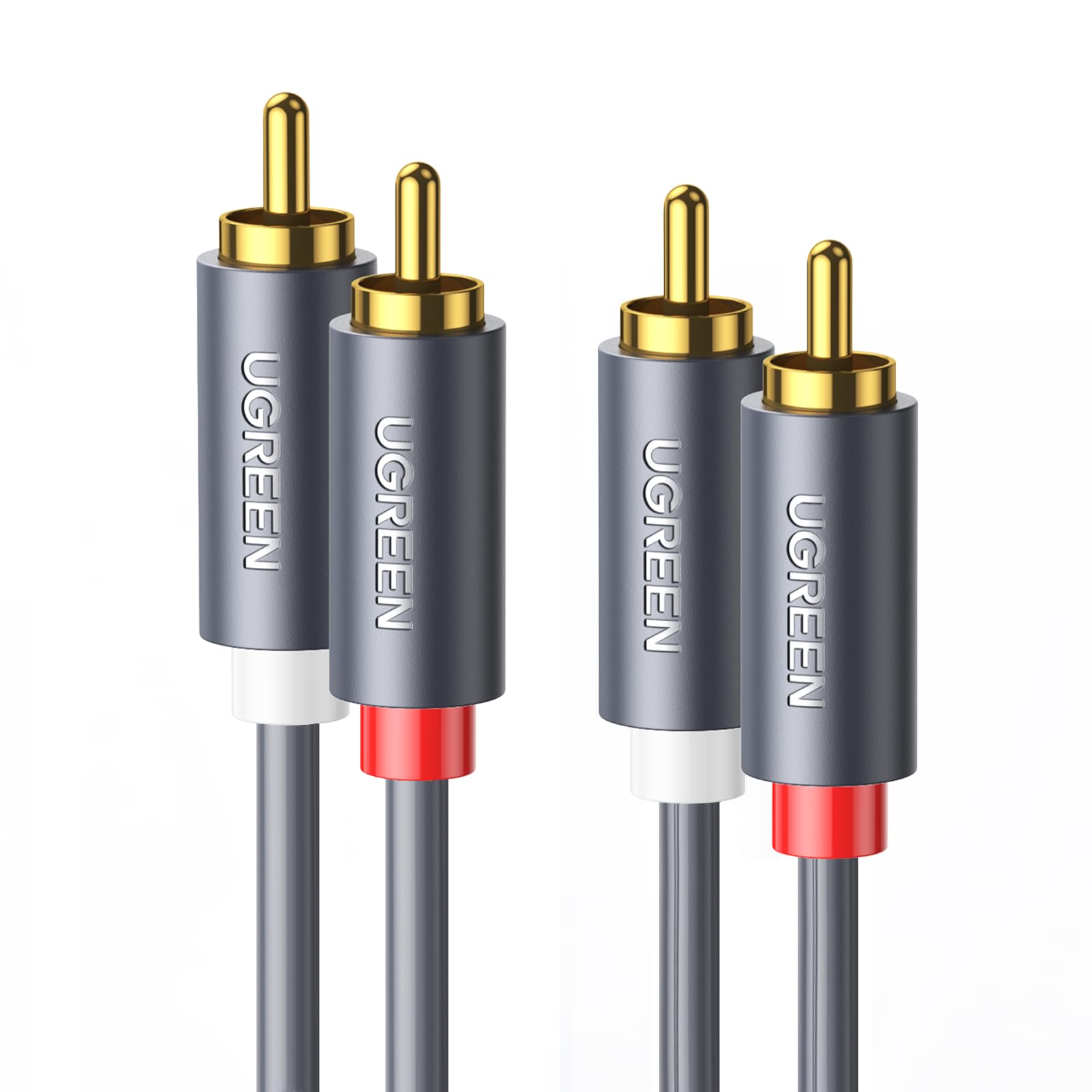 UGREEN RCA Cable, 6.6FT 2RCA Male to 2RCA Male Stereo Audio Cable Gold Plated Car Subwoofer Adapter Dual Shielded Red and White Cord for Home Theater Amplifier Hi-Fi System Car Audio Speaker