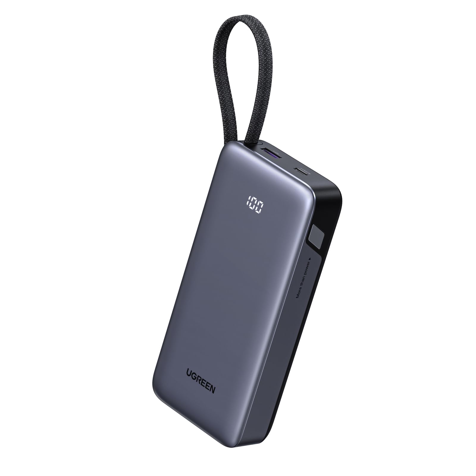 UGREEN Nexode Power Bank 20000mAh 45W with Built-in Cable, Fast Charging Portable Charger for iPhone 17 Pro/Samsung S25 Ultra/iPad Pro, 3-Port External Battery Pack with Digital Display, Travel Ready
