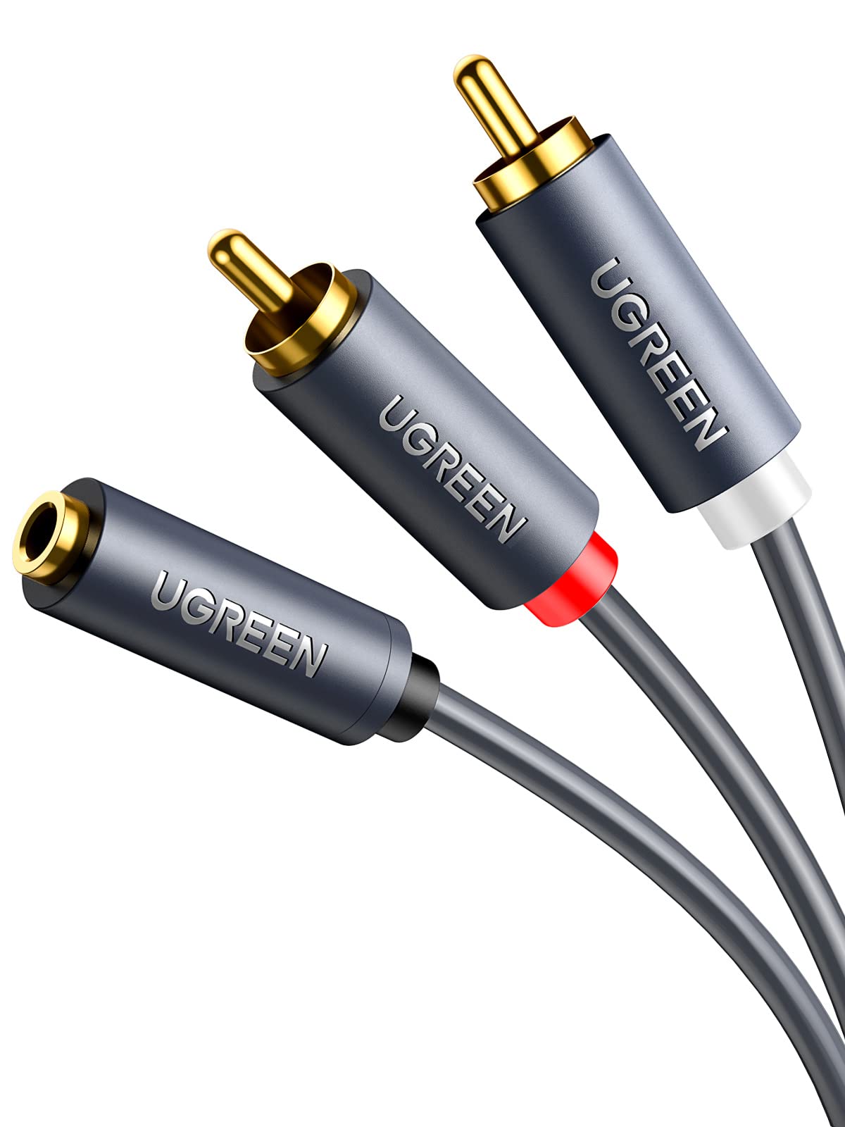 UGREEN 3.5mm Female to 2 RCA Male Cable Gold Plated Stereo RCA Auxiliary Audio Adapter Flexible Metal Shell Y Splitter Aux Cord Compatible with iPod MP3 DVD DJ Controller Mixer Speaker, 0.65FT