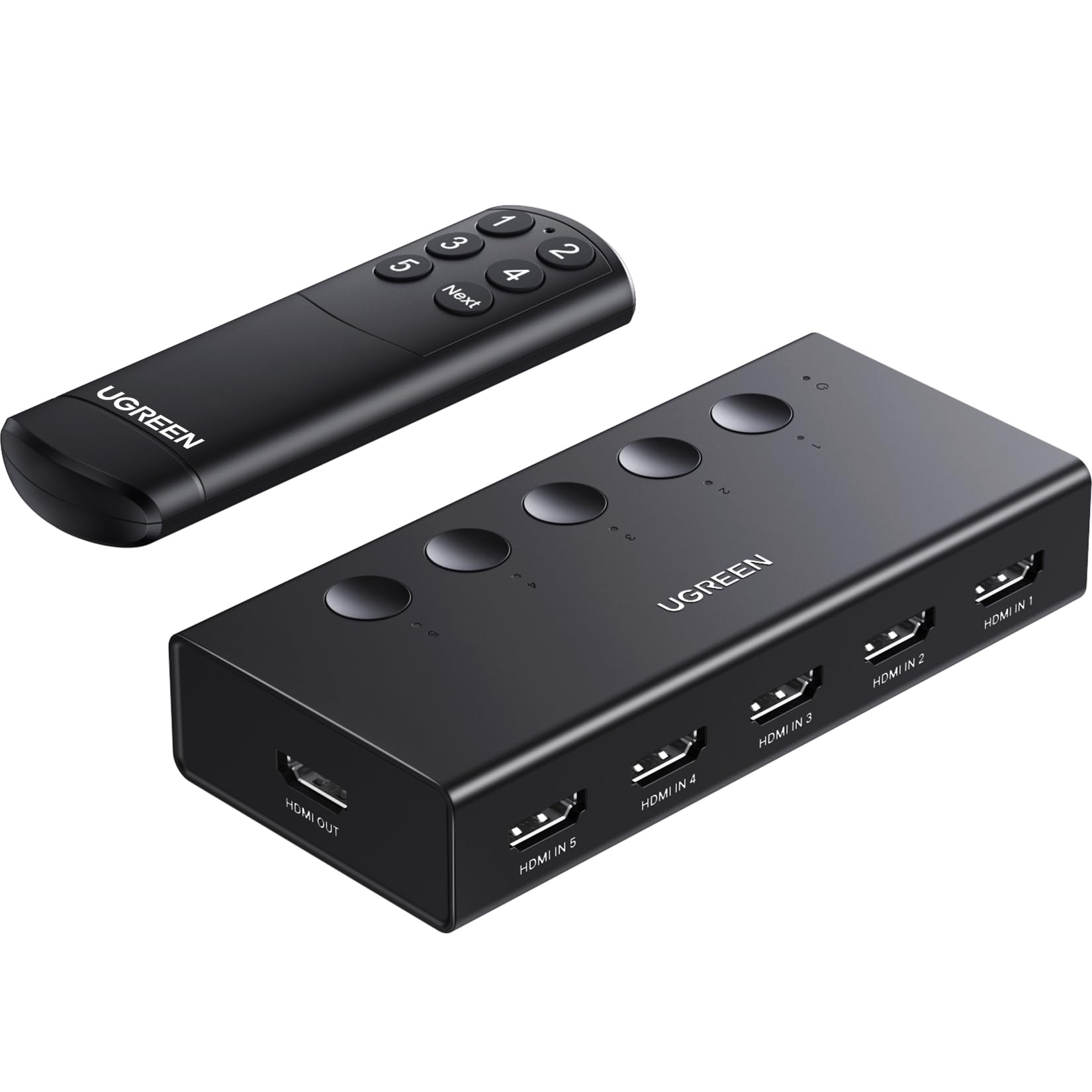 UGREEN HDMI Switch 5 in 1 Out 4K@60Hz, HDMI Splitter with Remote 5 Port Switcher Selector Box Support 3D CEC HDR HDCP2.2 Compatible with PS5/4/3 Xbox Nintendo Switch Roku TV Fire Stick Black