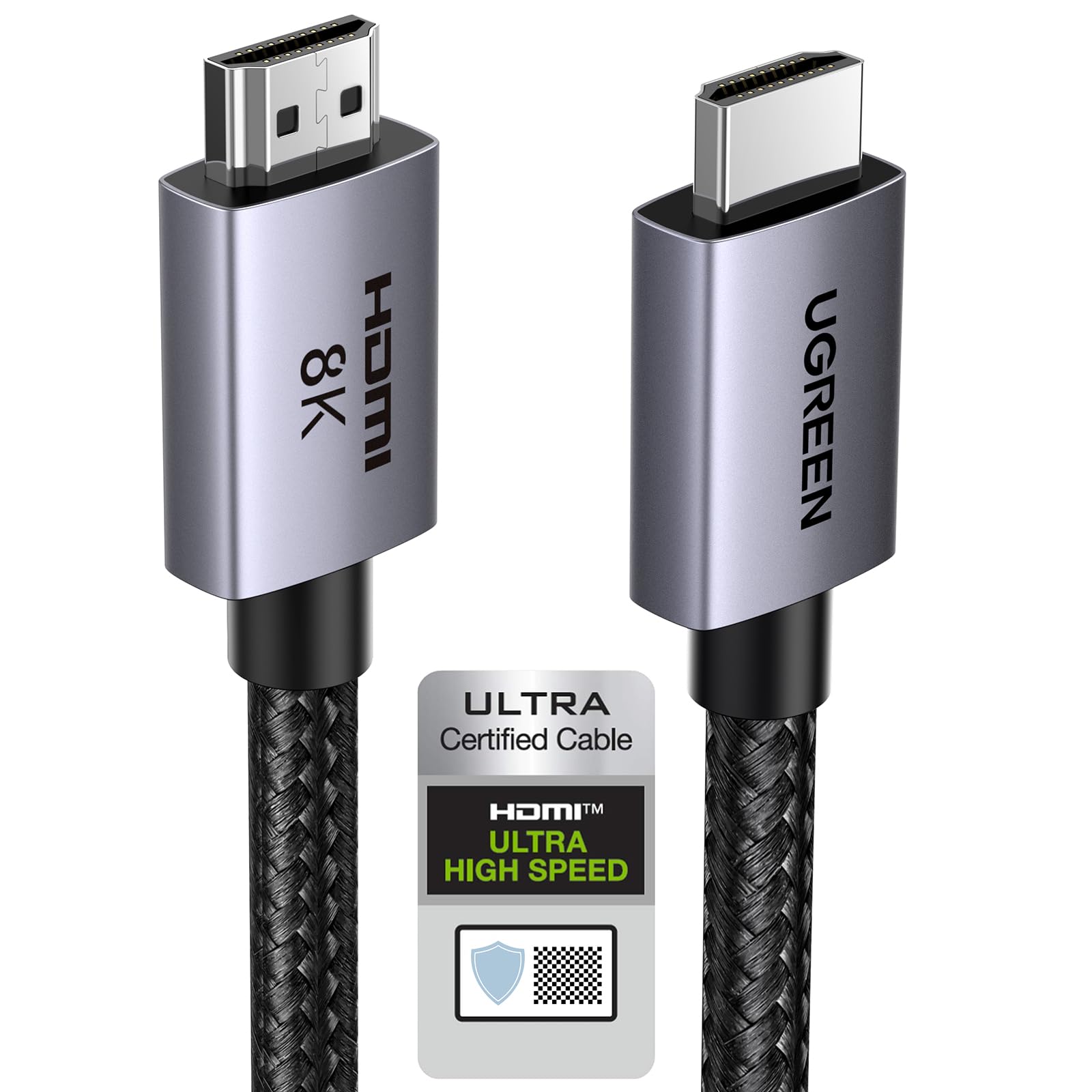 UGREEN 8K HDMI 2.1 Cable 48Gbps 6.6FT, Certified Ultra High Speed HDMI Cord Aluminum, 4K@240Hz 120Hz 10K 8K@60Hz, HDCP 2.2&2.3, eARC HDR 10 Dolby Compatible with PS5/Blu-ray/Roku TV/Switch 2/Mac mini