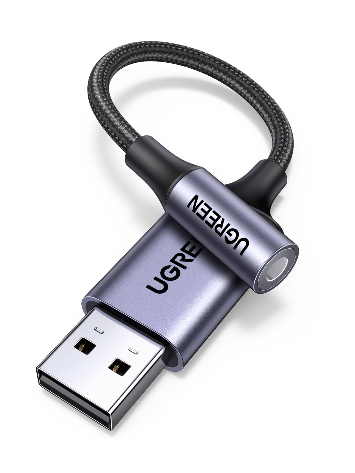 UGREEN USB to 3.5mm Jack Audio Adapter Sound Card Support Mic TRRS Headphone DAC 24bit 96kHz Nylon Braided USB to Aux Jack Compatible with Windows Mac Linux PC PS5 PS4 Switch 2 Speaker, 9.8 Inch