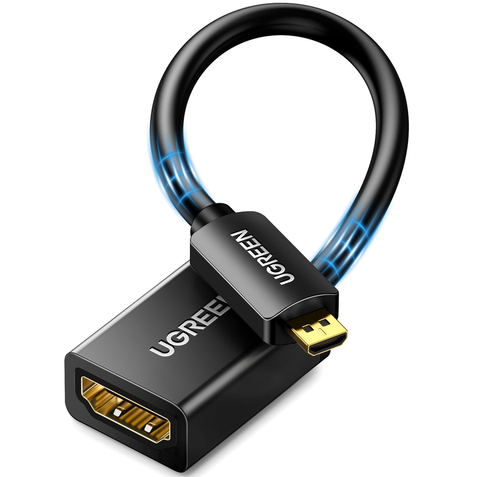 UGREEN Micro HDMI to HDMI Adapter, Male to Female Cable HDMI 2.0 4K@60Hz HDR 3D Dolby 18Gbps High Speed Compatible with Raspberry Pi 5/Pi 4//Pi 500 GoPro Hero 7 6/Retroid Pocket 3+, 0.6FT