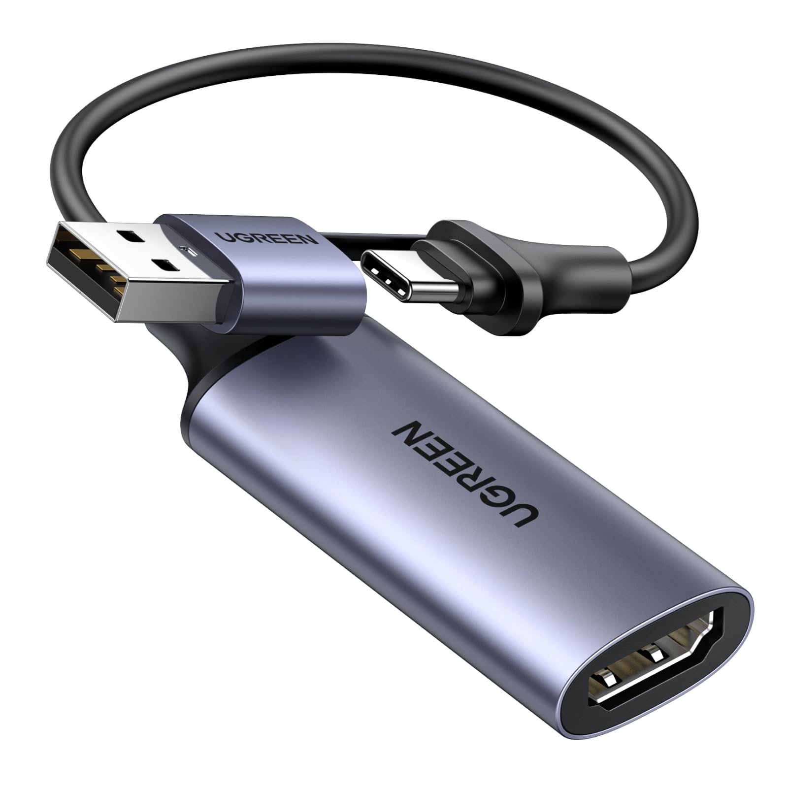 UGREEN Full HD 1080P Capture Card 4K HDMI to USB 2.0 HDMI Video Capture Card USB-A/USB-C Audio Recording for Gaming, Streaming, Teaching Compatible with Switch 2/Xbox/PS4/PS5/Camera