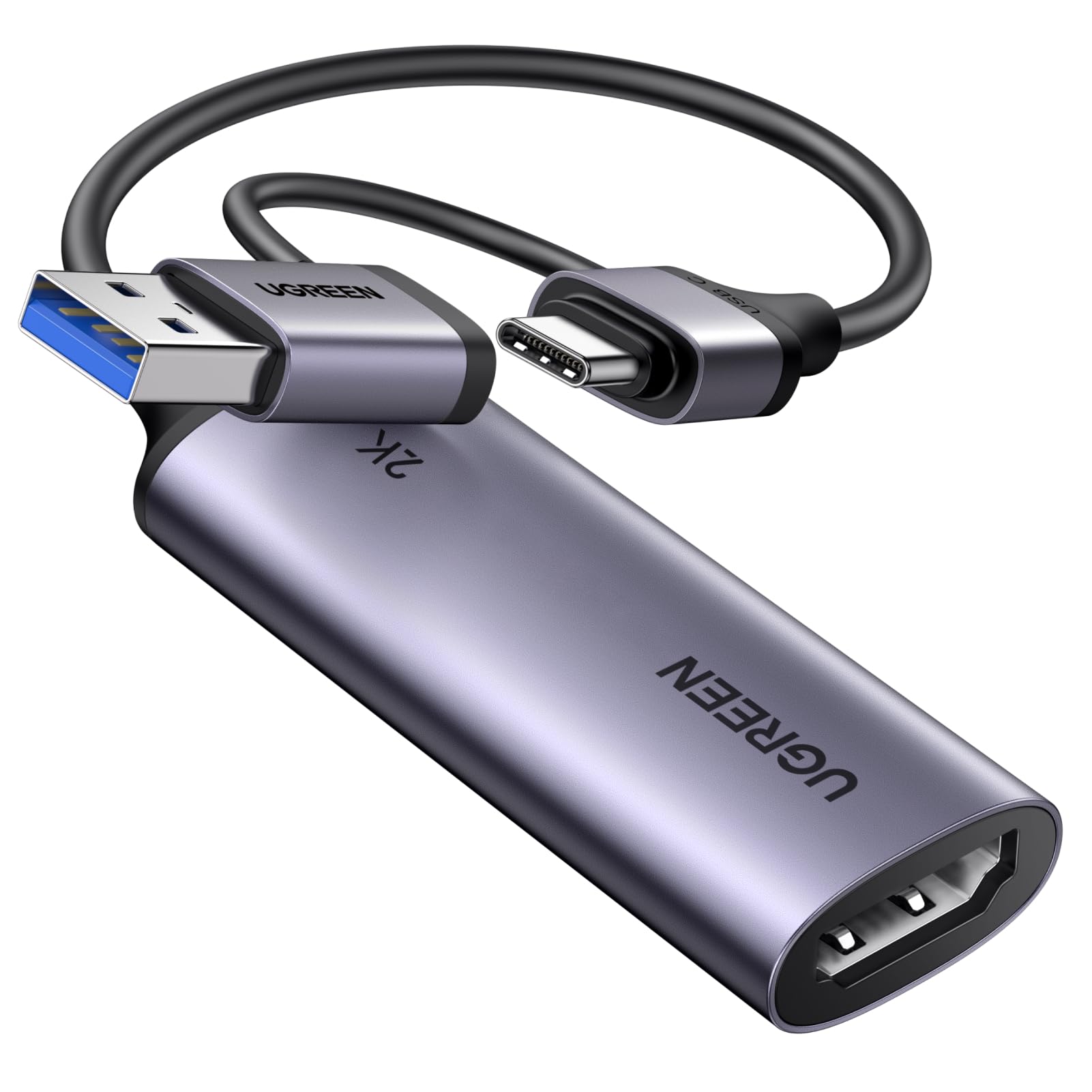 UGREEN 2K@30Hz Video Capture Card 4K Input HDMI to USB 3.0 A and USB C Capture, 1080P 60FPS with Low Latency Capture Card for Streaming Game Recording Compatible with Switch 2/Xbox/PS4/PS5/PC/Camera