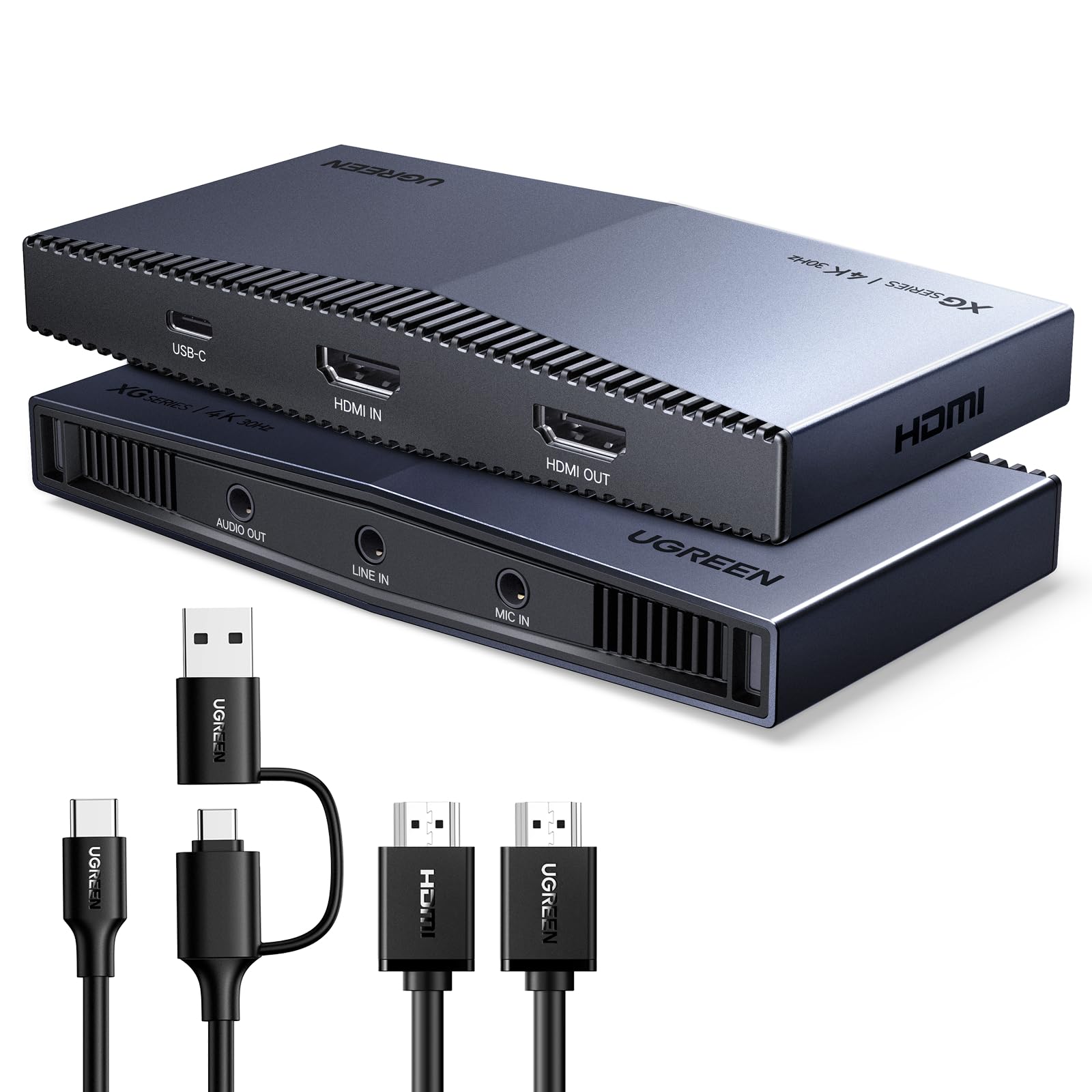 UGREEN 4K@30Hz HDMI to USB 3.2 Video Capture Card 4K@60Hz Input Passthrough 24/7 Live Streaming FPGA Broadcasting with Low Latency for Compatible with Switch 2/PS5/Xbox/PC/Camera/Mac/OBS/XSplit