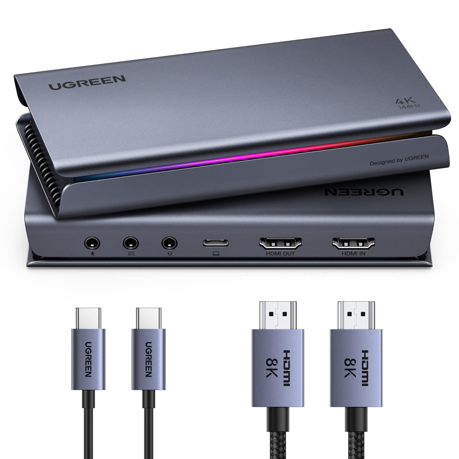 UGREEN 4K 144Hz Video Capture Card HDMI to USB 3.2 Gen 2 with Mic and HDMI 2.1 Loop-Out, with Low Latency for Streaming Game Recording Compatible with Switch 2/Xbox/PS4/PS5/PC/Camera/Mac/OBS/XSplit