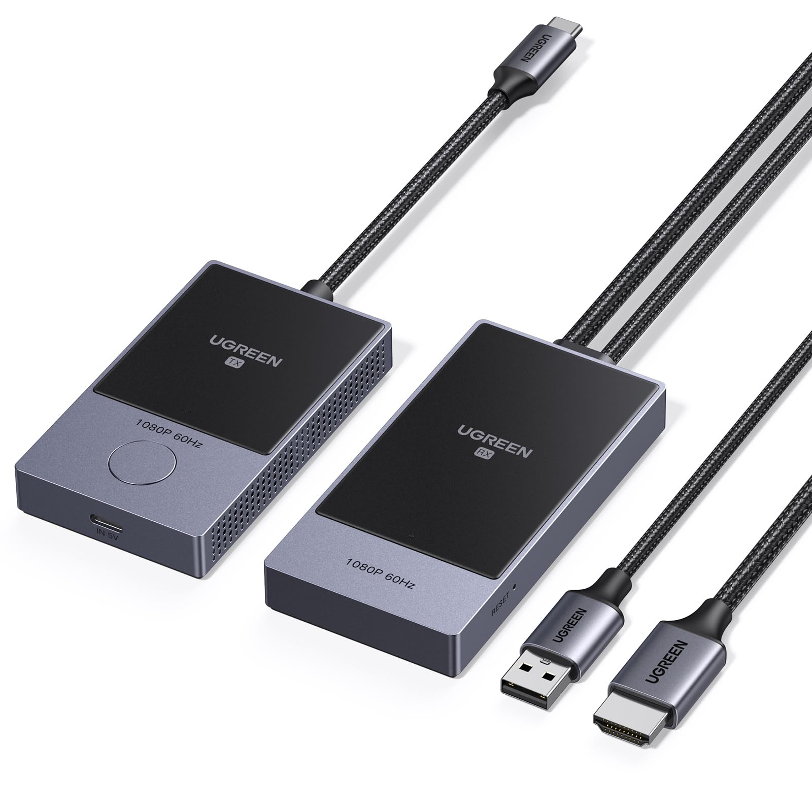 UGREEN Wireless USB C Transmitter and HDMI Receiver Type-C to HDMI 1080P@60Hz 5G Wi-Fi Transmission for Video and Audio Output from Phone/Computer/MacBook/Camera/TV Box/DVD to TV/Monitor (164FT/50m)