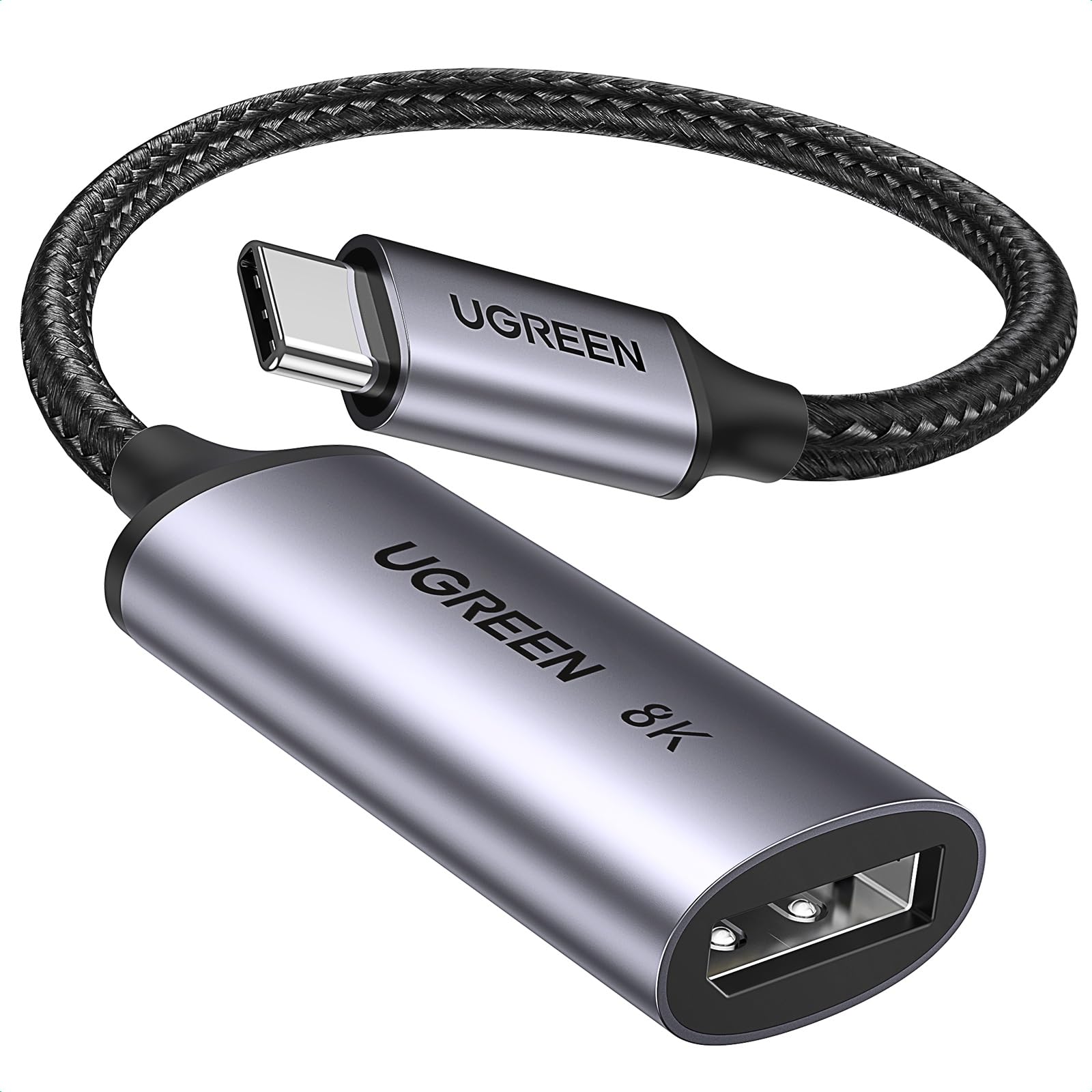 UGREEN 8K@60Hz USB C to DisplayPort 1.4 Adapter Cable 4K@240Hz Thunderbolt 4/3 to Display Port Converter with HDR VRR ALLM Braided Compatible with iPhone 17/16, Galaxy S25, MacBook Pro/Air, iPad XPS