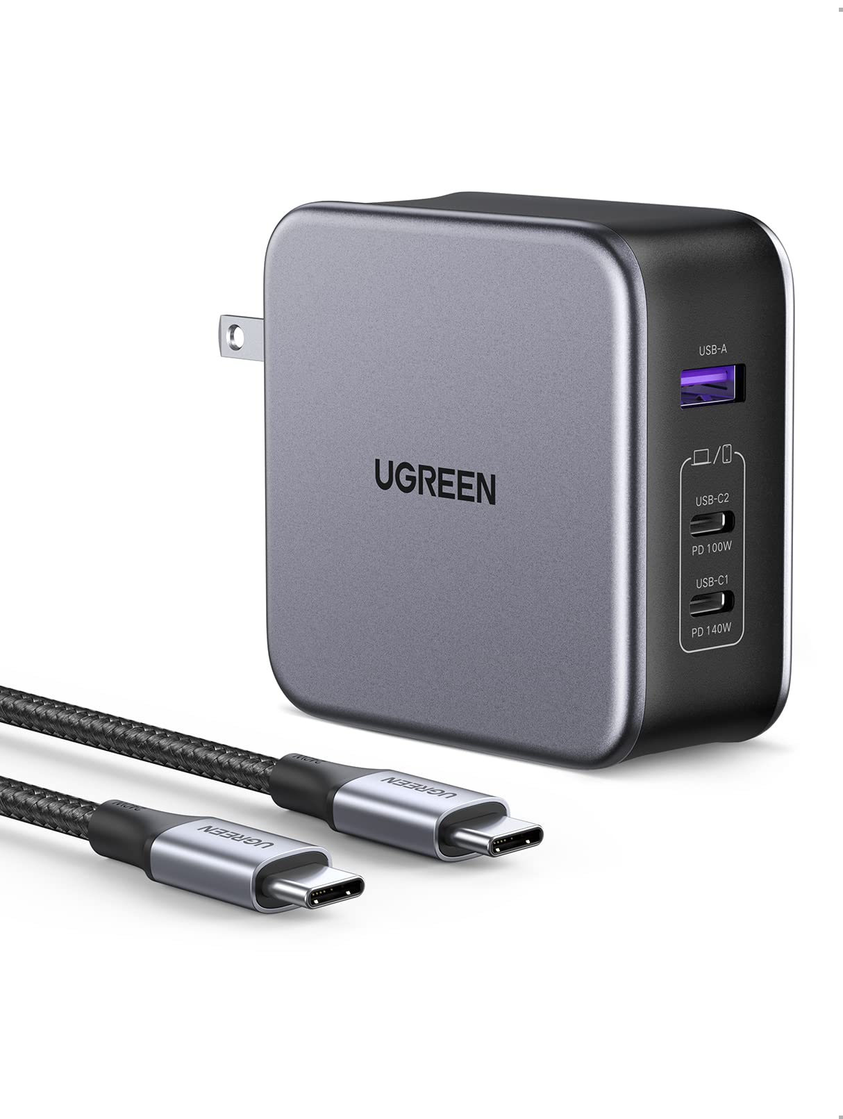 UGREEN Nexode 140W GaN USB C Laptop Charger, 3-Port PD 3.1 PPS Foldable Fast Wall Charger with 240W Cable for MacBook Pro 16", iPhone 17/16/15, Pixel 10/9, Galaxy S25/S24, Chromebook