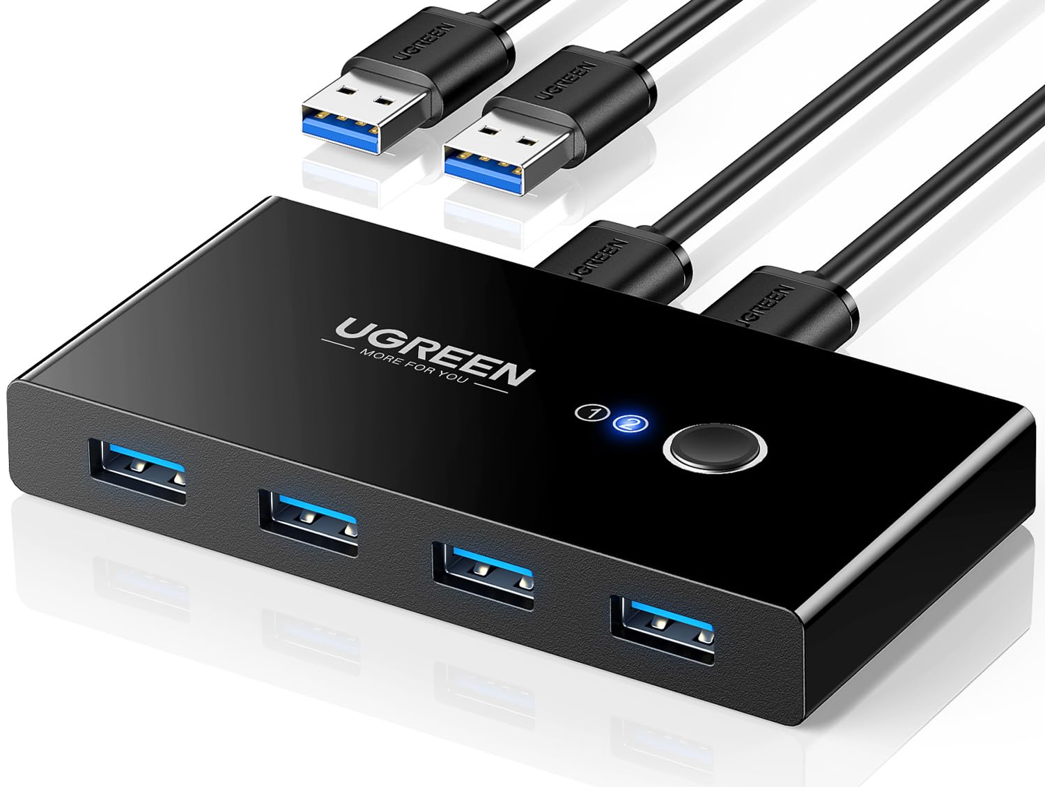 UGREEN USB 3.0 Switch Selector 2 Computers Share 4 USB Ports USB Switcher USB for PC Laptop Keyboard Mouse Printer Scanner One Button Switch Adapter with 2 Pack USB 3.0 Cables