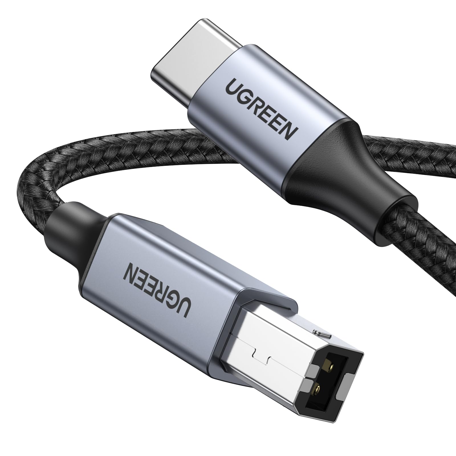 UGREEN USB B to USB C Printer Cable 3 FT, Nylon USB B to USBC Cable for MacBook Pro/Air, MIDI Cable Compatible with MIDI Keyboard/DJ Controller/DAC/Yamaha Casio Digital Piano for iPad