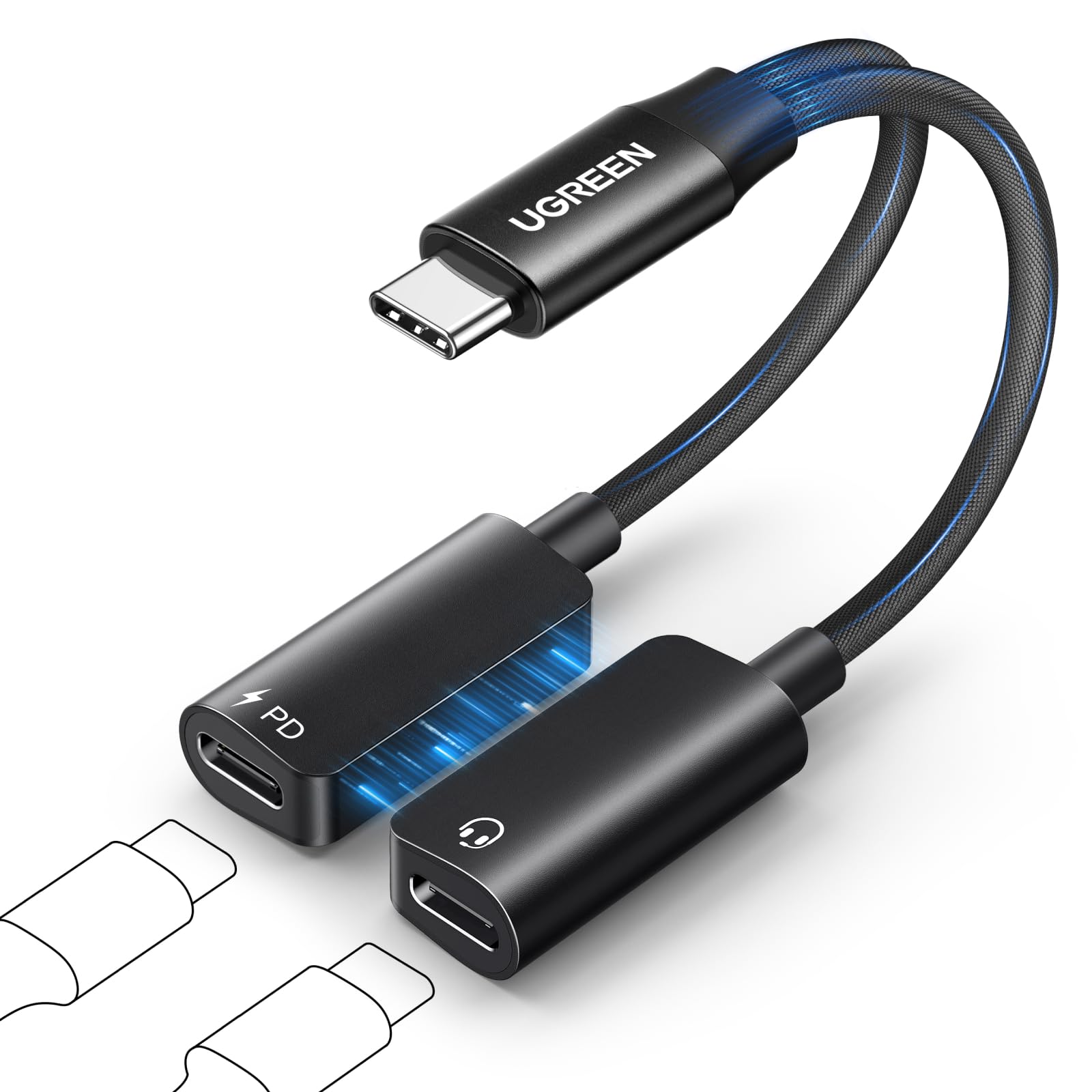 UGREEN Magnetic USB C Splitter 1 in 2 Out Dual USB C Headphone and Charger Type C Audio Adapter with PD 60W Fast Charging Dongle Cable for iPhone 17 Pro Max, Galaxy S25, Pixel 10, iPad Pro, Switch 2