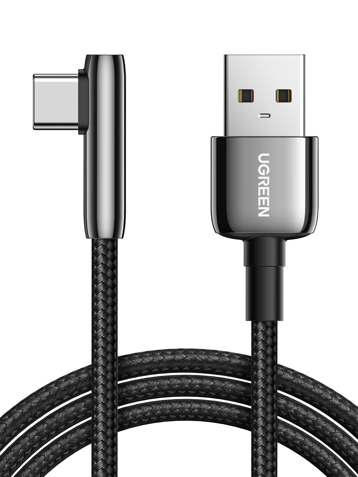 UGREEN USB C Cable Right Angle, USB A to USB C Cable 90 Degree Braided Cord Compatible with iPhone 15/15 Plus/15 Pro/15 Pro Max, iPad Pro/Air, Pixel 8/7, Galaxy S24/S23/S10 S10+ A13, 1.5FT