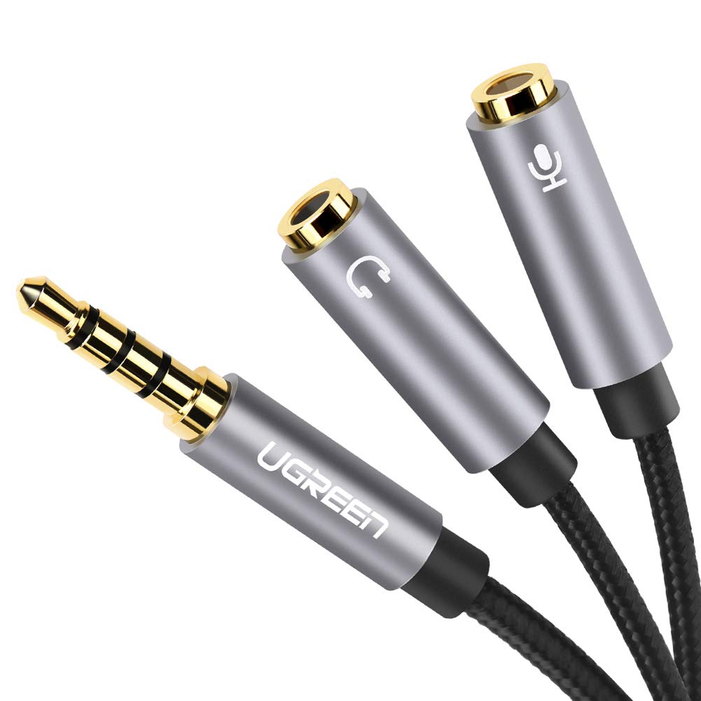 UGREEN Headphone Splitter 3.5mm 2 Female to 1 Male Mic and Audio Y Splitter TRRS Headset Adapter Cable Stereo Compatible with Switch 2/PS4/PS5 Steam Deck Xbox PC Laptop Phone Tablet Gaming