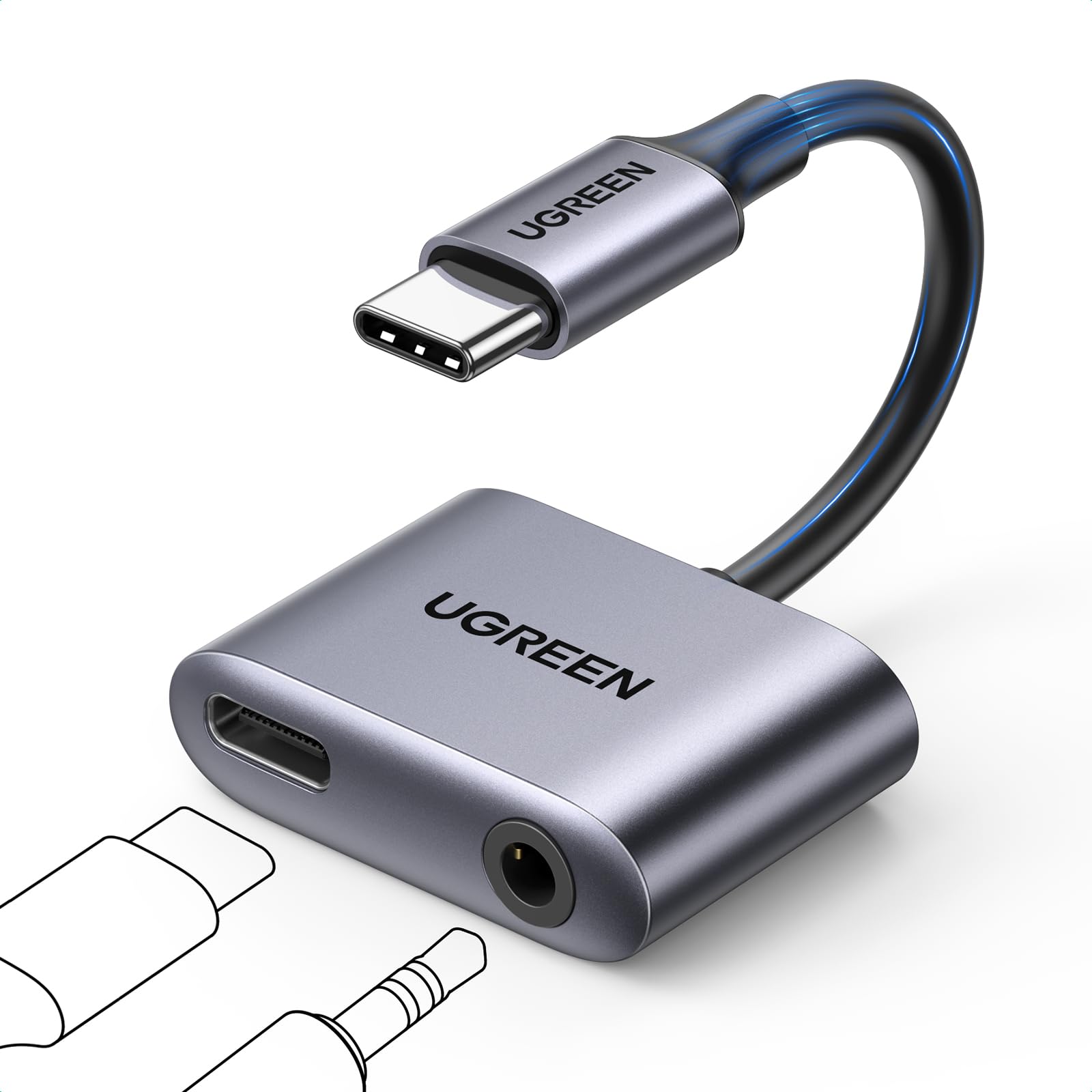 UGREEN USB C to 3.5mm Headphone and Charger Adapter 2 in 1 Type C to Aux Audio Jack with PD 60W Fast Charging Dongle for Headphone Earbud Compatible with Samsung S25 Ultra iPad Pro Switch 2