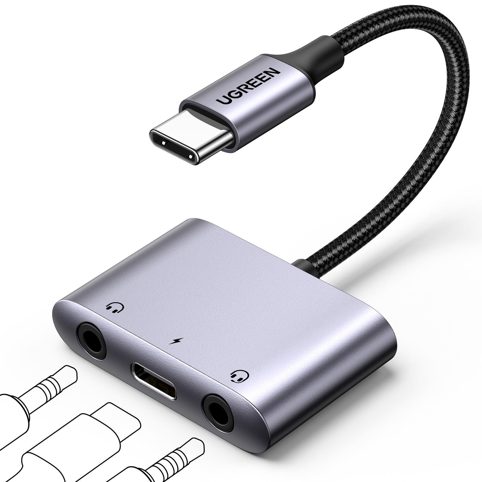 UGREEN USB C to 3.5mm Audio Adapter 3 in 1 Charger and Headphone Splitter USB C to Aux Dual Headphone Jack with PD 60W Fast Charge Cable for iPhone 17/16 Pro Max, Galaxy S25/24 Ultra, Pixel 10, iPad