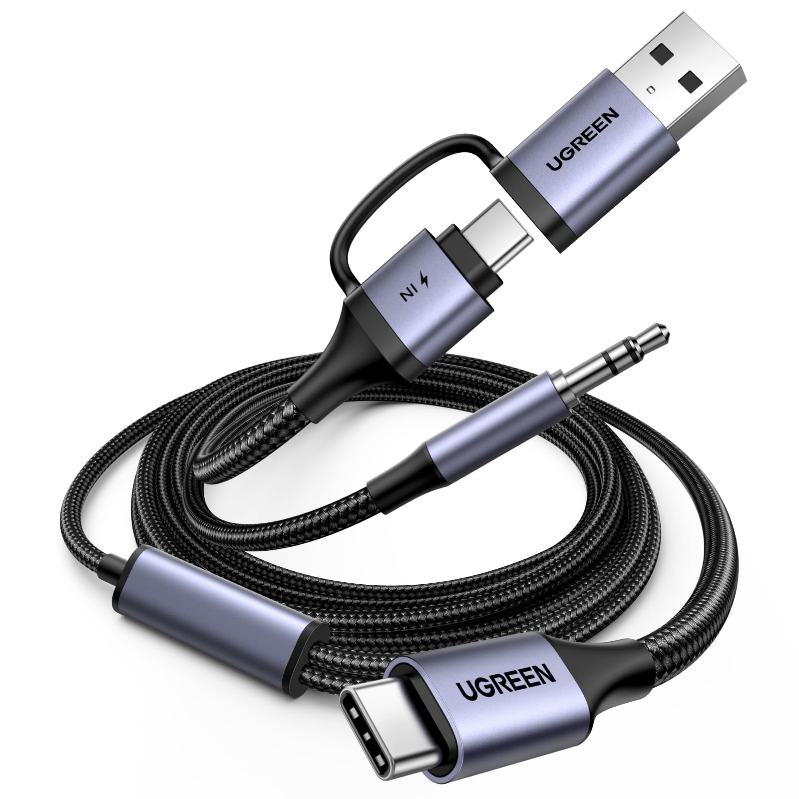 UGREEN USB C to 3.5mm Audio Cable and Charger 2 in 1 Hi-Res Type C to Aux TRS Headphone Car Stereo with PD 60W Fast Charging Compatible with iPhone 17 ProMax Galaxy S25 Pixel 10 iPad Pro Switch 2, 5FT