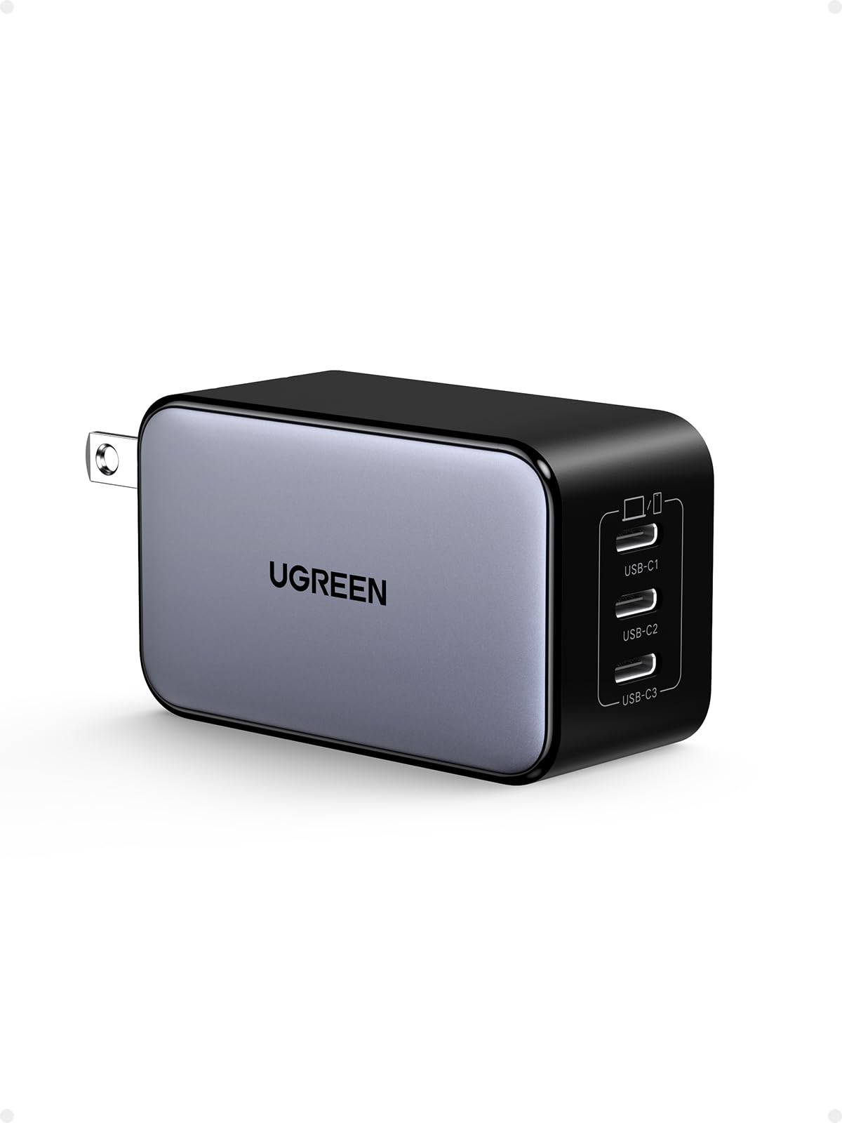 UGREEN Nexode 65W GaN USB C Wall Charger, 3-Port Type-C Fast Power Adapter Compatible with iPhone 17/16/15 Series, Galaxy S25/S24, Pixel 10/9, MacBook Pro/Air, iPad Pro/Air, Steam Deck