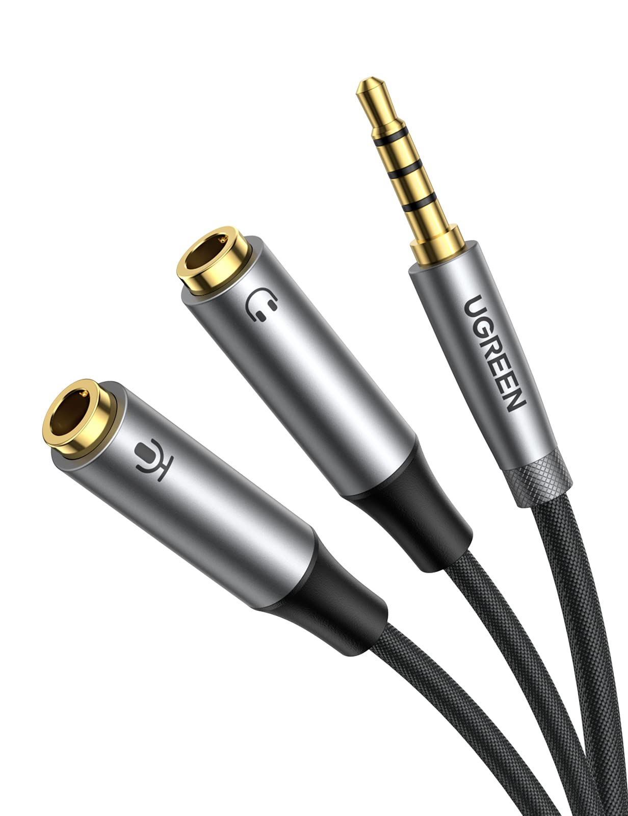 UGREEN Headphone Splitter Headset Splitter Audio Mic Y Adapter Braided 3.5mm TRRS Male to 2 Female Cable with Mic Compatible with PS5/Xbox One Controller, Switch 2, Phone to Earphone, Gaming Speaker