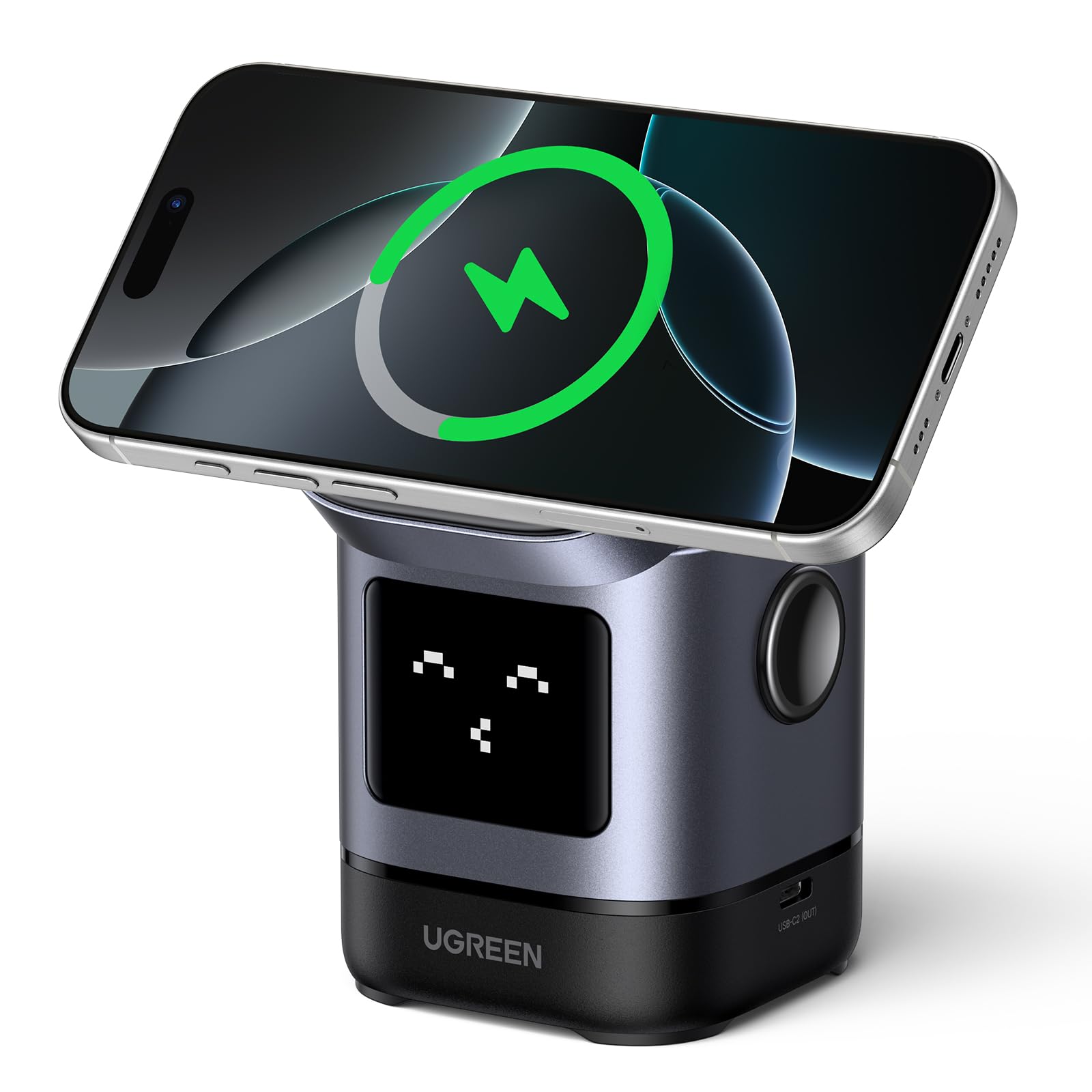 UGREEN Uno Qi2 Certified 15W Wireless Charger Stand, 2-in-1 Foldable Charging Station Compatible with iPhone 17/17 Air/17 Pro/17 Pro Max/16/15/14/13/12 Series, AirPods 2/3/Pro (No AC Adapter)