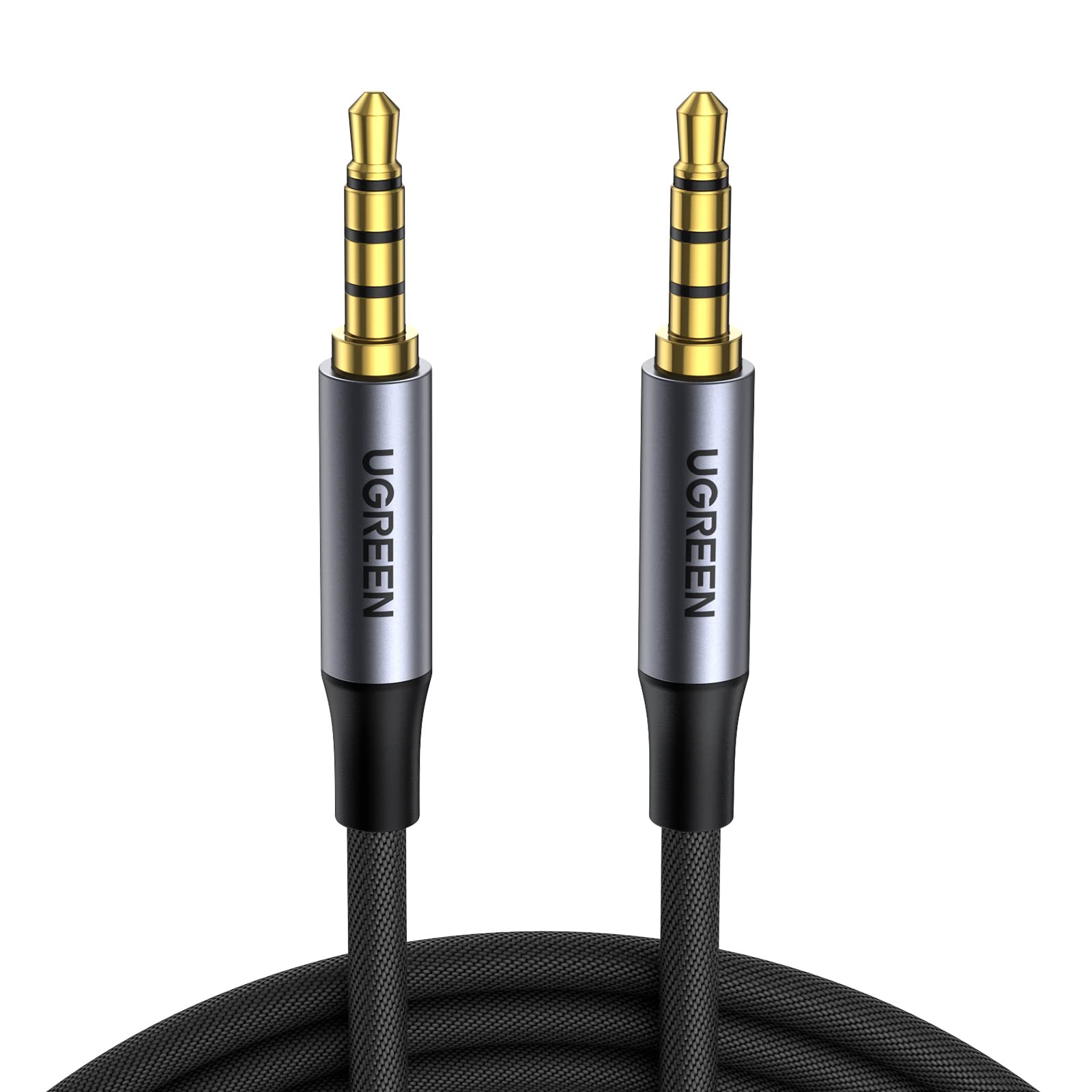 UGREEN 3.5mm Audio Cable Braided 4-Pole TRRS Hi-Fi Stereo Jack Shielded Male to Male AUX Cord Compatible with iPad, Samsung Phones, Tablets, Car Home Stereos, Headphones, Speaker, 3FT
