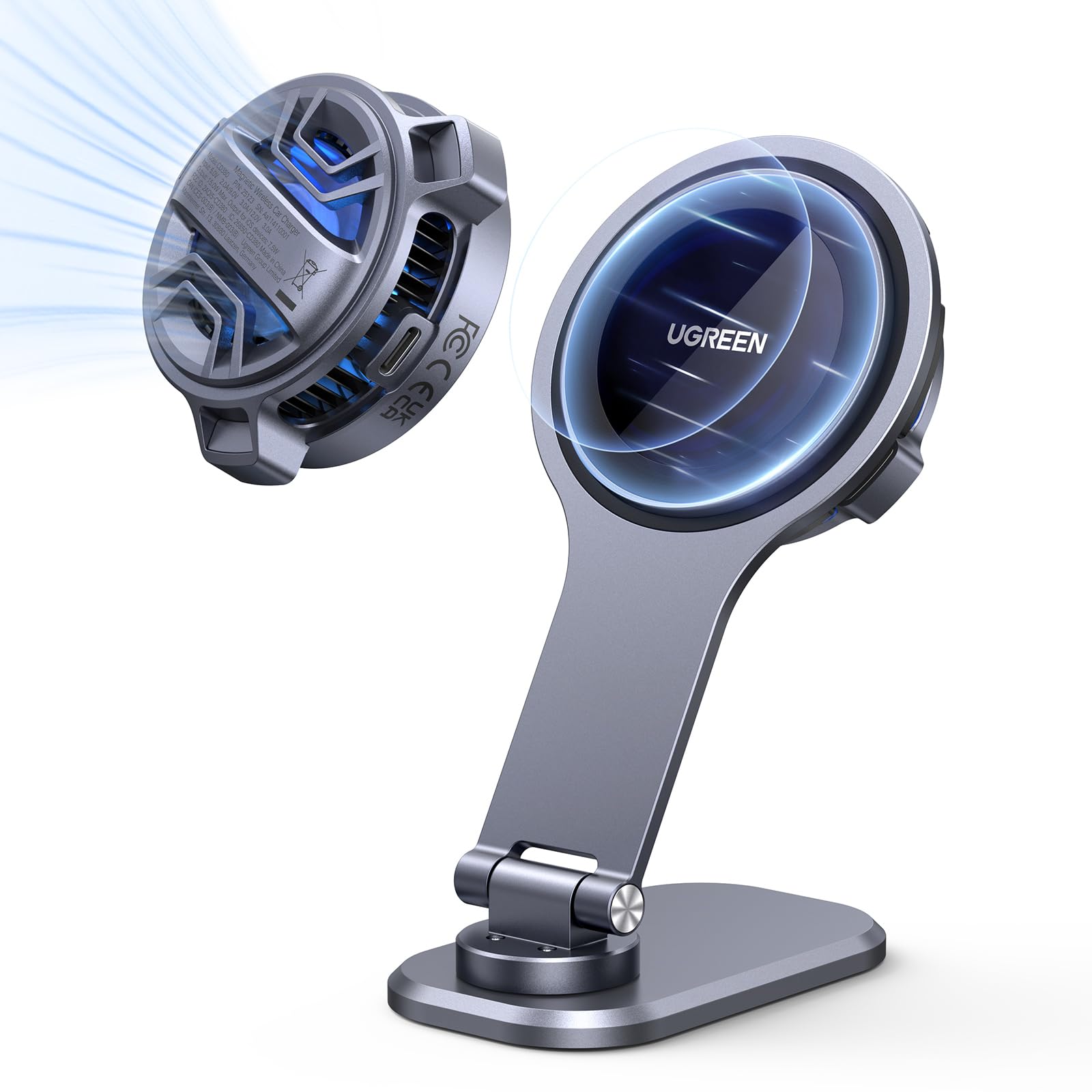 UGREEN Magnetic Wireless Car Charging Phone Mount, Phone Holder Compatible with Tesla Model 3/Y iPhone 17/17 Air/17 Pro/17 Pro Max/16/15/14/13/12 Series