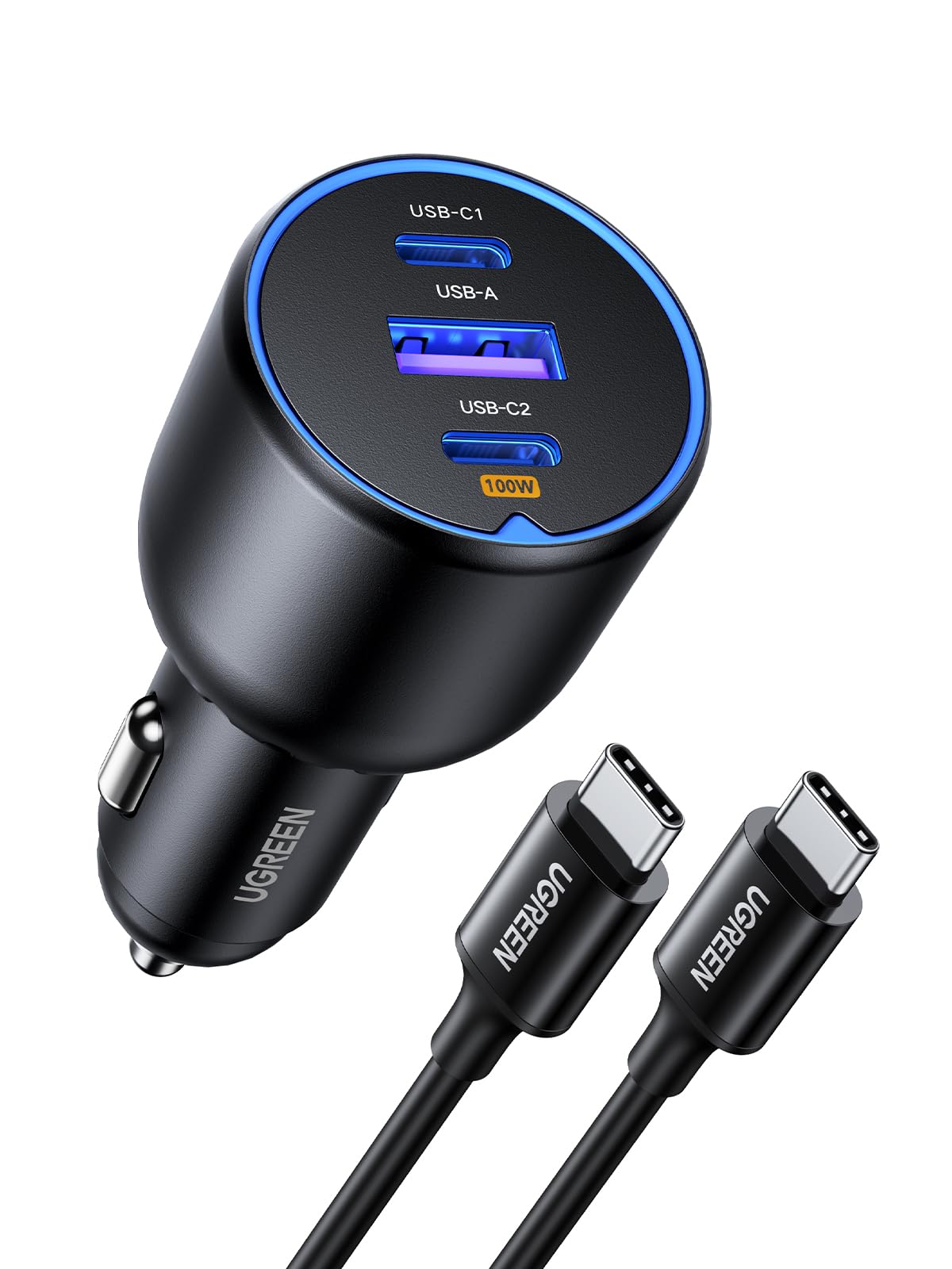 UGREEN 130W USB C Car Charger, PD 100W +PD 30W Type C Car Charger Adapter, Fast Charging Car Charger Compatible with iPhone 15 15 Plus 15 Pro 15 Pro Max, iPad, MacBook, and More