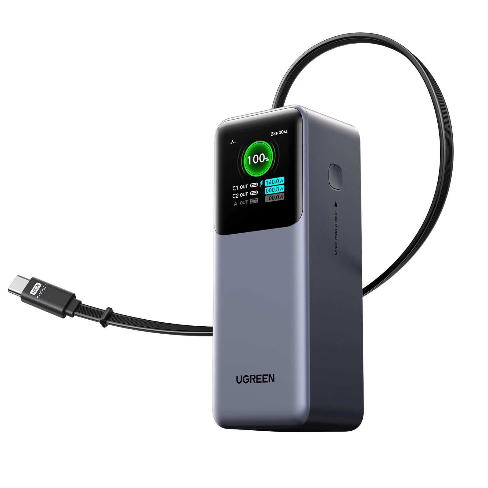 UGREEN Nexode Power Bank 20000mAh 165W with Built-in USB C Cable Laptop Travel Portable Charger, 100W Input, Fast Charging for MacBook Pro/Air/iPhone 17/16/iPad Pro/Galaxy S25 Ultra/Dell/HP and More