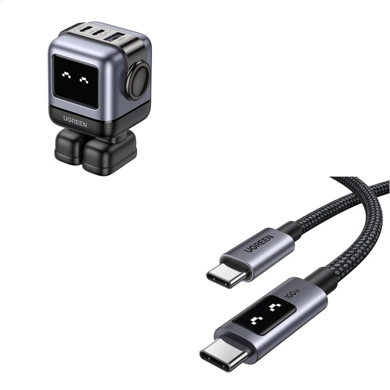 UGREEN 65W GaN Charger + 100W USB-C to USB-C Cable Bundle — High-Speed GaN Charging Block & 100W Cable for Laptop, Phone & Tablet