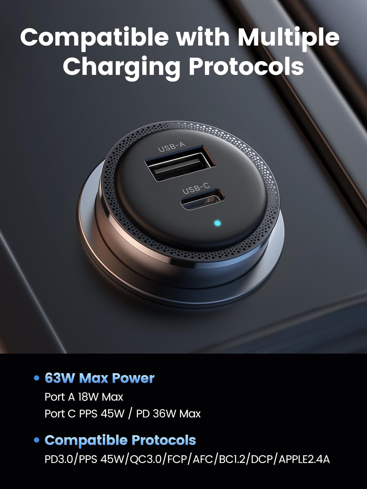 UGREEN 25W MagFlow Wireless Fast Charging Cradle Mount with 63W USB C Car Charger Adapter