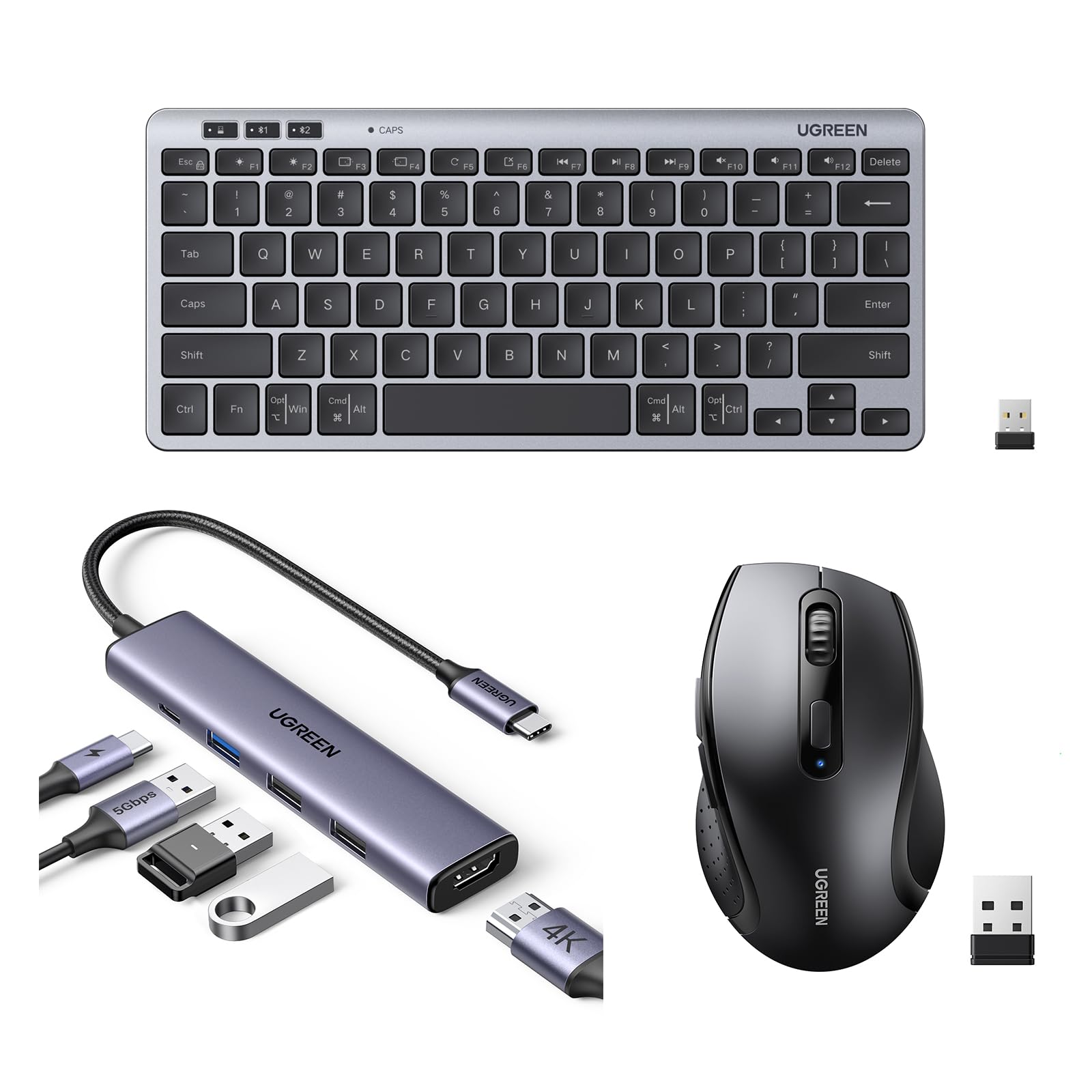 UGREEN USB C Hub Bundle with Wireless Mouse and 78 Keys Keyboard