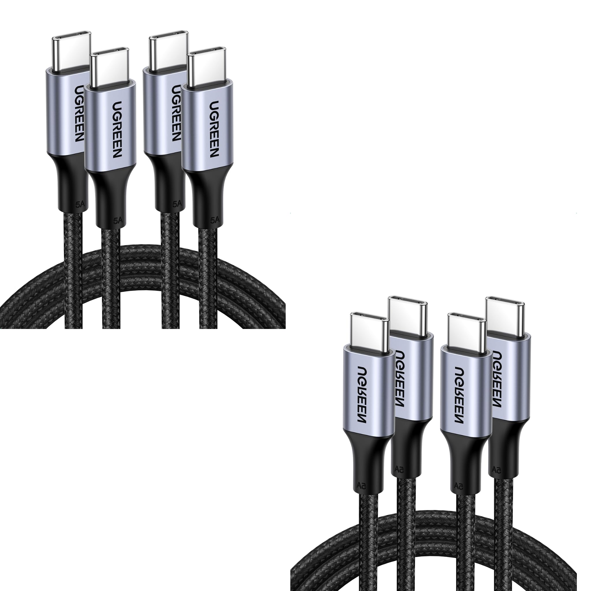 UGREEN 100W 3.3ft 2-Pack USB C Cable Bundle with 100W 6.6ft 2-Pack USB C CableCompatible with iPhone 17/17 Pro/17 Pro Max, MacBook Pro/Air, Galaxy S25/S24, iPad Pro/Air, Pixel 10