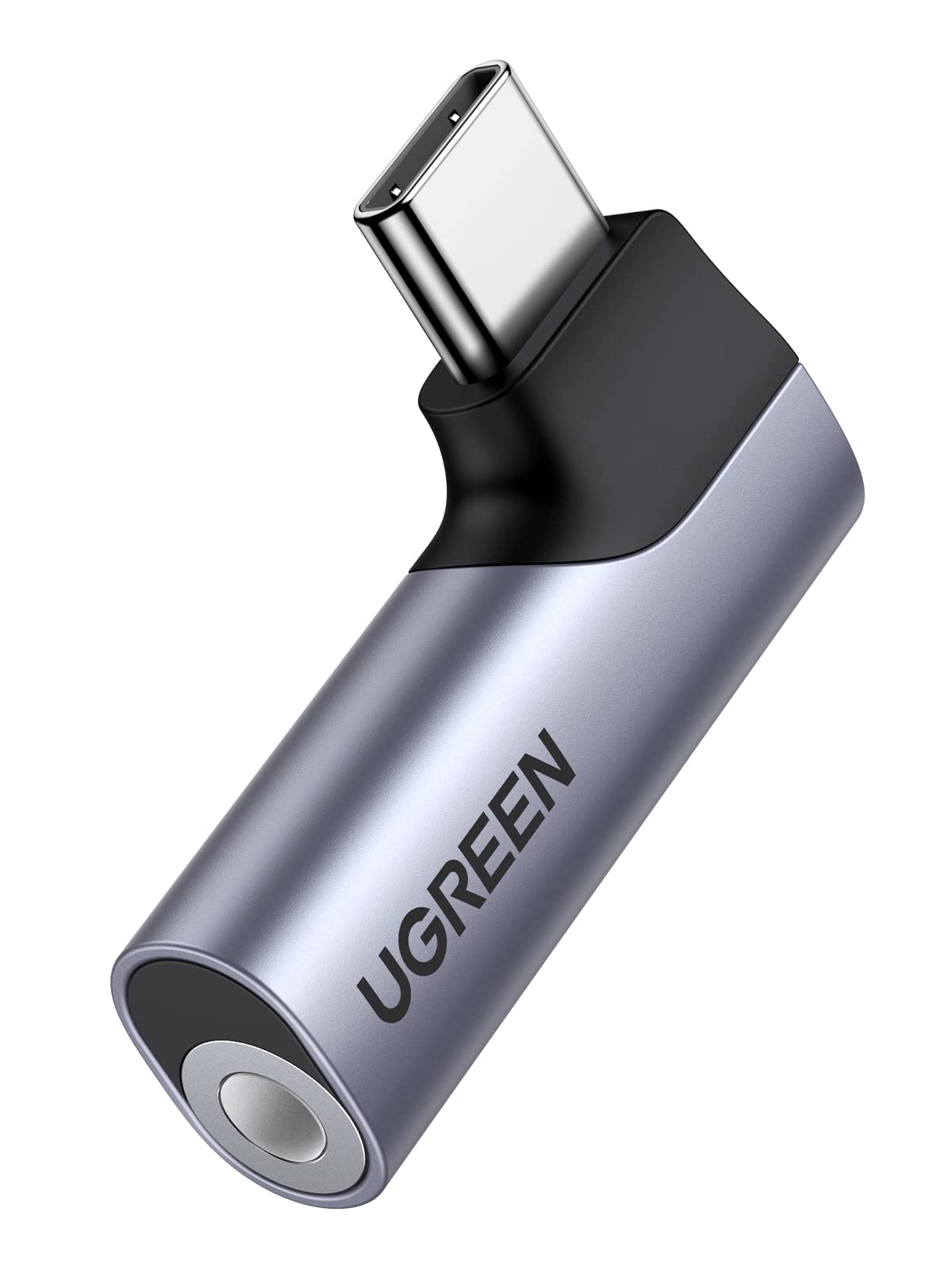 UGREEN USB C to 3.5mm Audio Adapter Type C Aux Headphone Jack DAC Stereo Mic HiFi Right Angle Dongle Compatible with iPhone 17 16 15 Pro Max/16 15 Plus, iPad Pro, Galaxy S25 Ultra Pixel 9, Gray