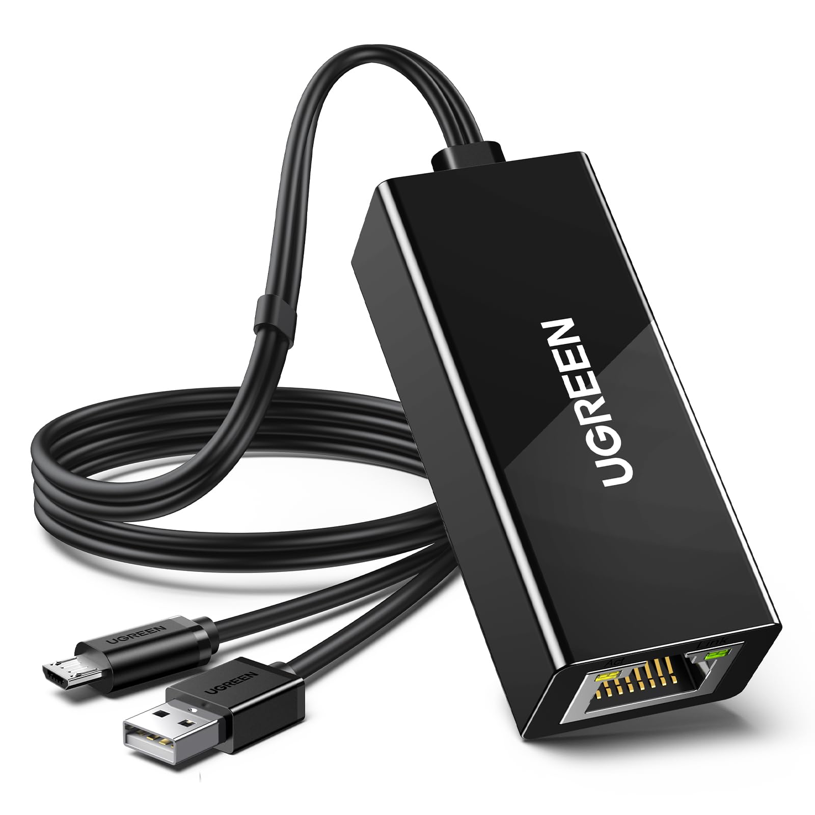 UGREEN Ethernet Adapter for Fire TV Stick, Micro USB to Ethernet Adapter with 3.3 ft Cable & Power Cord, Compatible for Fire Stick Basic/2nd/4k/Lite, Chromecast 1/2/3/Ultra/Audio, Plug & Play, 100Mbps