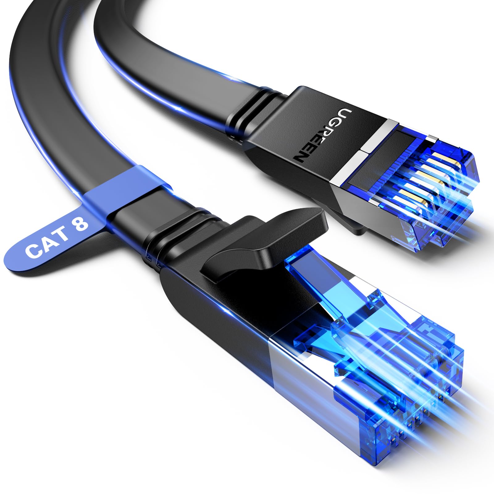 UGREEN Ethernet Cable 20FT, Cat 8 Ethernet Cable with 40Gbps 2000Mhz High Speed, Shielded Heavy Duty Flat Internet Cable Compatible for Gaming PC PS4/5/6 Xbox Modem Router, Include 20 Cable clipes