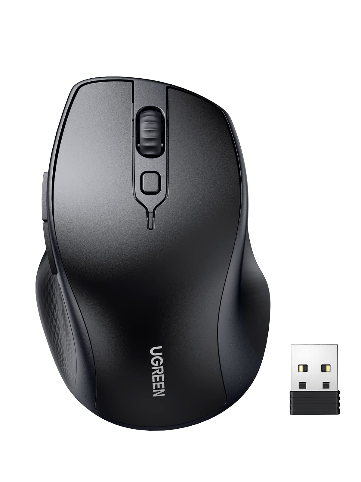 UGREEN Wireless Ergonomic Bluetooth 5.0 Mouse for Laptop, 2.4G Cordless Mouse with USB Receiver, 1000/1600/2000/4000 DPI, 5 Buttons Silent Mice for MacBook, PC, Desktop, Chromebook, Black