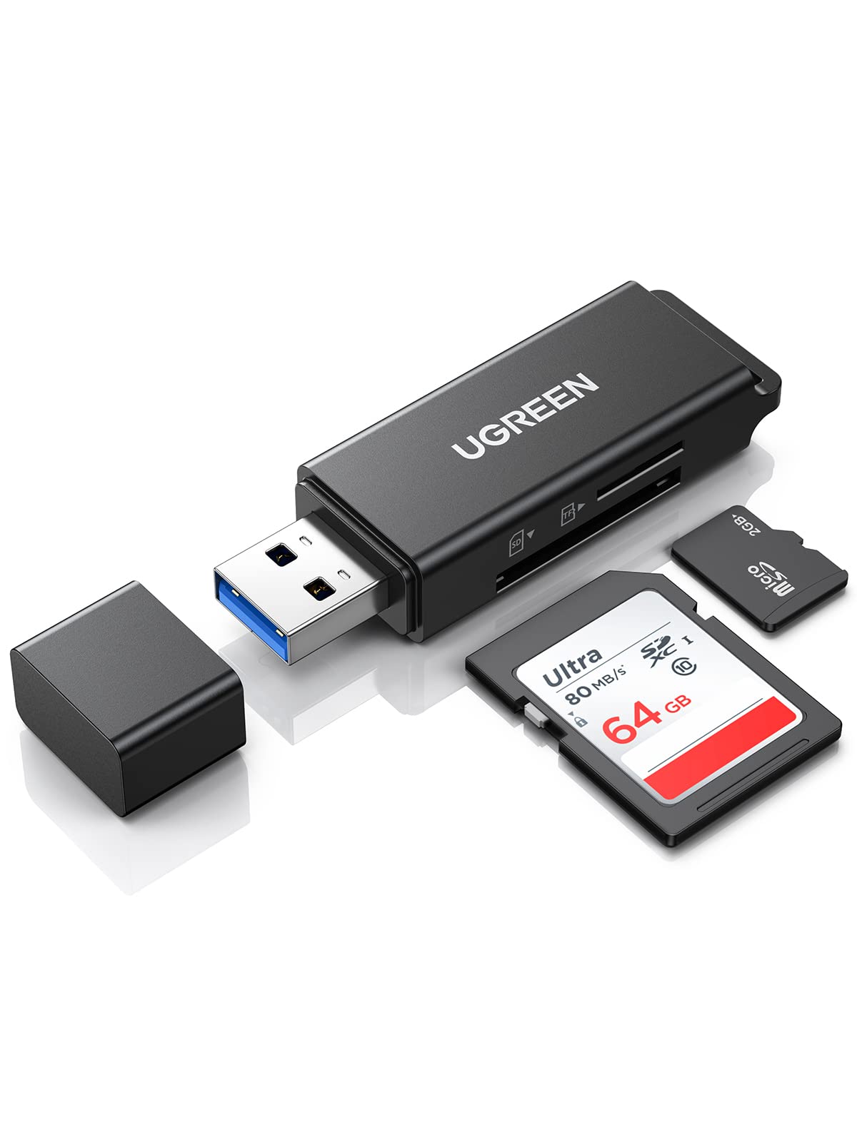 UGREEN SD Card Reader - Portable USB 3.0 Dual Slot Flash Memory Card Adapter Hub for SDXC, SDHC, MMC, RS-MMC, TF, Micro SDXC, Micro SDHC UHS-I for Mac, Windows, Linux, Chrome PC, Laptop