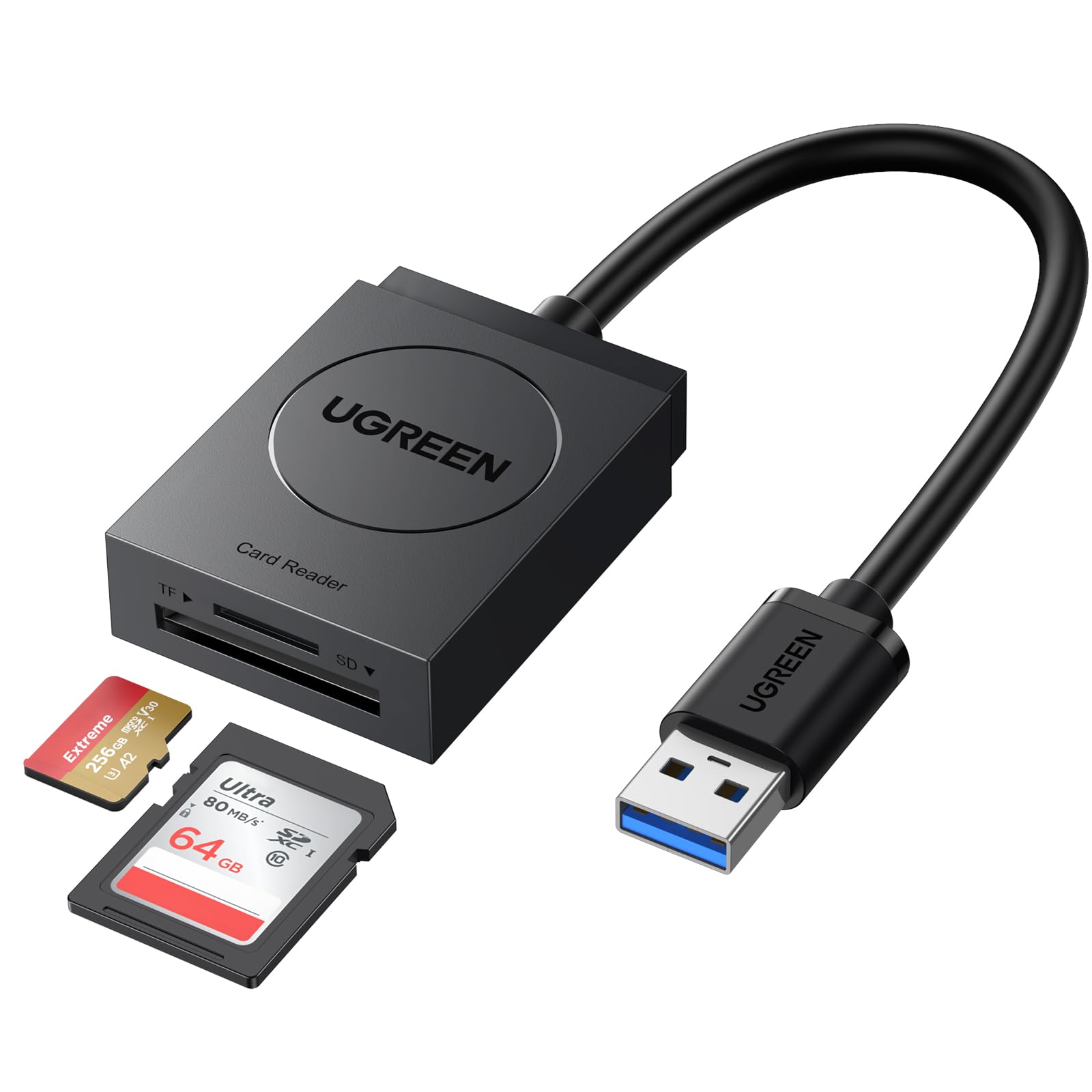UGREEN SD Card Reader USB 3.0 Dual Slot Flash Memory Card Reader TF SD SDXC SDHC MMC RS-MMC Micro SDXC Micro SDHC UHS-I for Mac Windows Linux Chrome Read 2 Cards Simultaneously