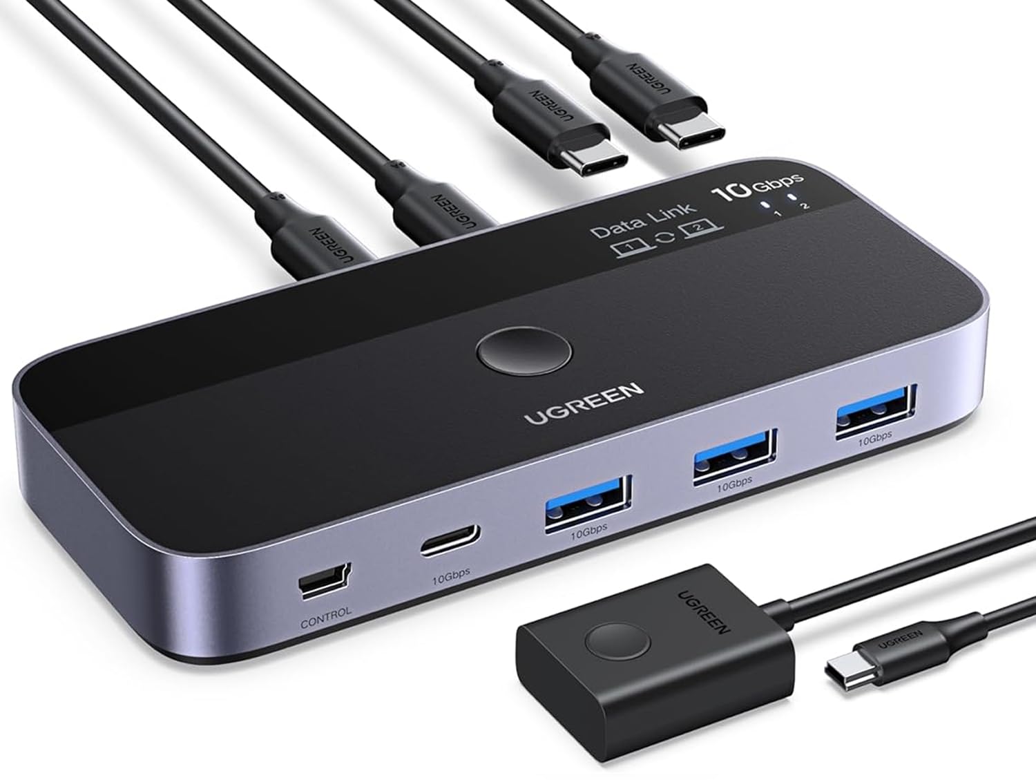 UGREEN 10 Gbps USB-C Switch Support File Sync & Cross-Screen Drag, USBC 3.2 Switch 2 Computers Share 4 USB 3.2 Gen 2 Ports, USB Switcher Selector Sharing Keyboard and Mouse with Controller