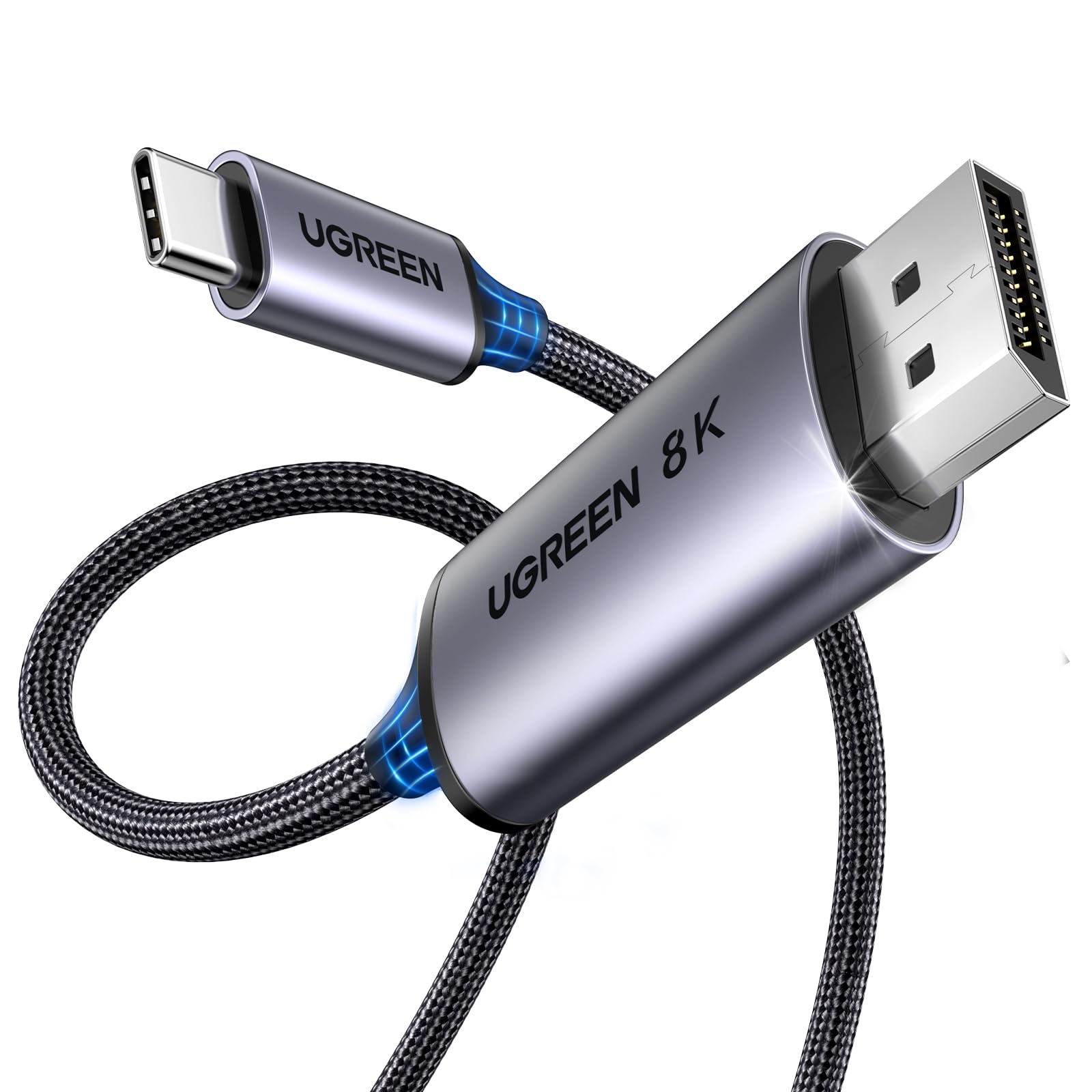 UGREEN Bidirectional USB C to DisplayPort 1.4 Cable 8K@60Hz 4K@240Hz DisplayPort to USB C Thunderbolt 4 Cord Alu Braided Compatible iPhone 17 Pro Max, Galaxy S25, MacBook Pro/Air, iPad, XPS 17, 6.6FT
