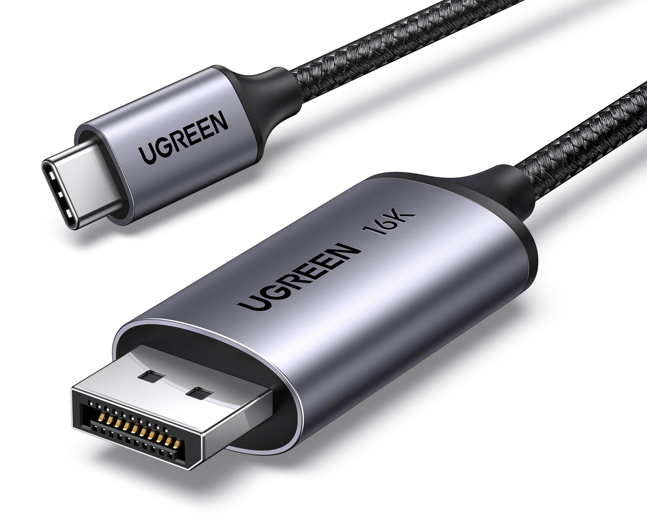 UGREEN USB C to DisplayPort 2.1 Cable 16K@30Hz 8K@120Hz 40Gbps Thunderbolt 4/3 to DisplayPort Cord Alu Braided Compatible iPhone 17/16 Pro Max, Galaxy S25, MacBook Pro/Air, iPad, Mac mini, XPS, 6.6FT