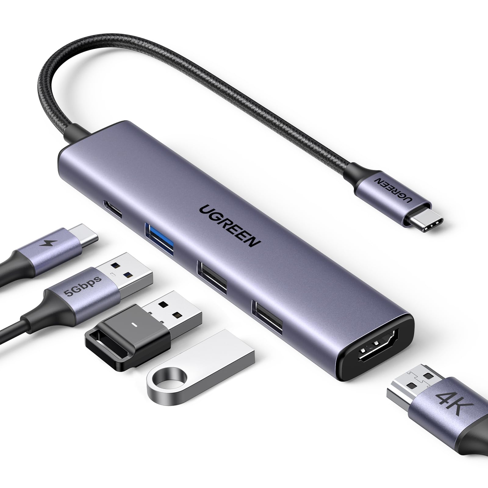 UGREEN USB C Hub 5 in 1 Multiport Adapter Revodok 105 4K HDMI, 100W Power Delivery, 3 USB-A Data Ports, USB C Dongle for MacBook Pro/Air, iPad Pro, iMac, iPhone 16 Pro/Pro Max, XPS, Thinkpad