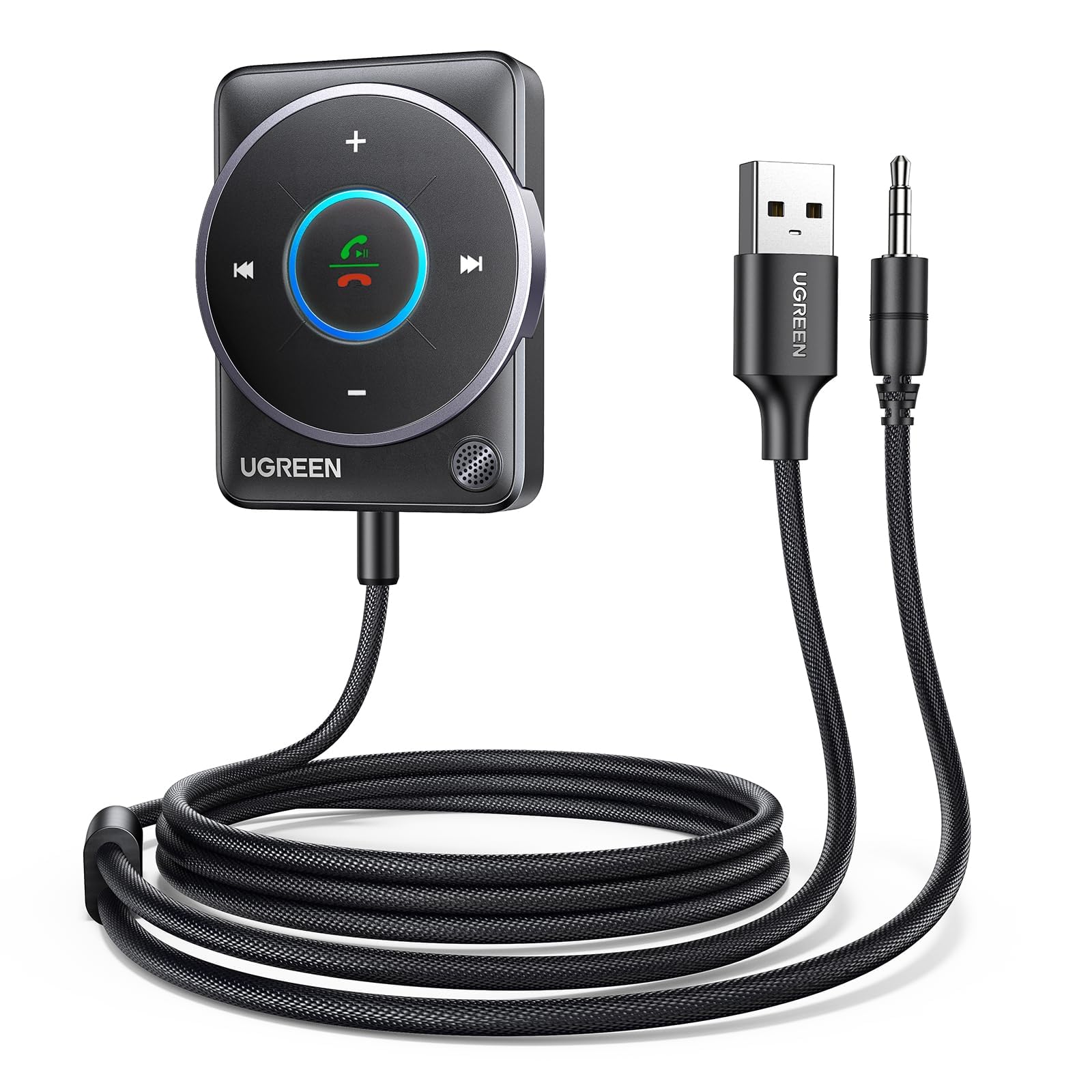UGREEN Bluetooth 5.4 Aux Car Adapter, [Enhanced Connection & Noise Cancellation], Bluetooth Aux Receiver with Nylon Braided Cable, Plug & Play for Car Music/Hands-Free Calls/Stereo Audio