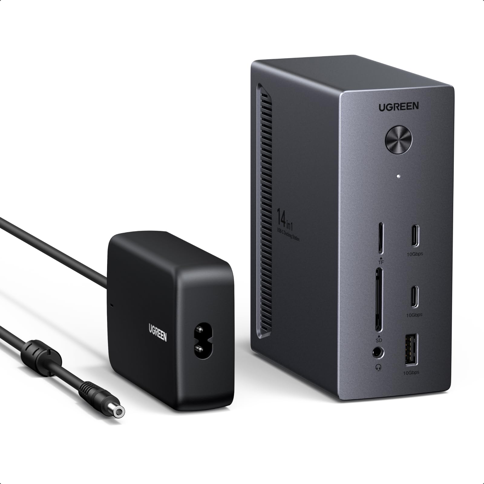 UGREEN 14 in 1 USB C Docking Station 3 Monitors Revodok Pro 314 2DP & HDMI with 8K DP/4K HDMI, 100W PD, 10Gbps USB Ports, Gigabit Ethernet, SD/TF 170MB/s, 3.5mm Audio, 90cm Cable.140W Power Adapterr