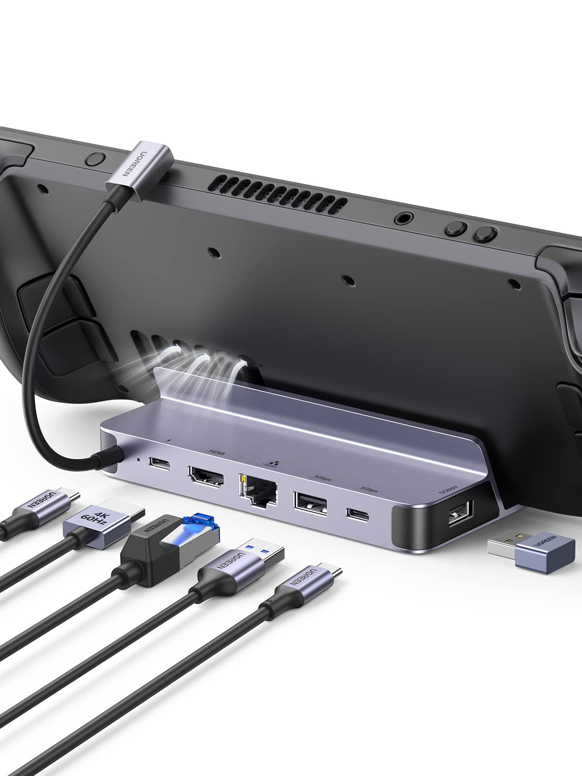 UGREEN Steam Deck Dock, 6-in-1 USB C Docking Station with 4K@60Hz HDMI, Gigabit Ethernet, PD 100W Charging 1xUSB C 2X USB 3.0 Compatible with Steam Deck Rog Ally iPhone 15 Pro/Pro Max