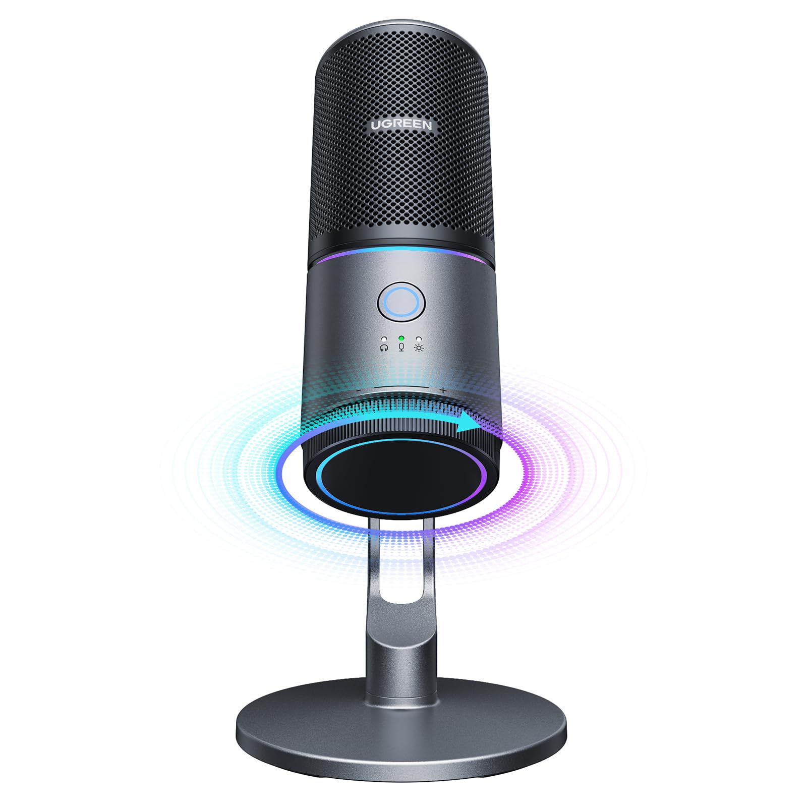 UGREEN Microphone for PC, USB Mic with RGB Lights, Mute Button, 24bit/96kHz, Cardioid Polar Pattern, Volume Control, Condenser Microphone for Streaming, Gaming, Podcasting, Recording, Laptop, PS5