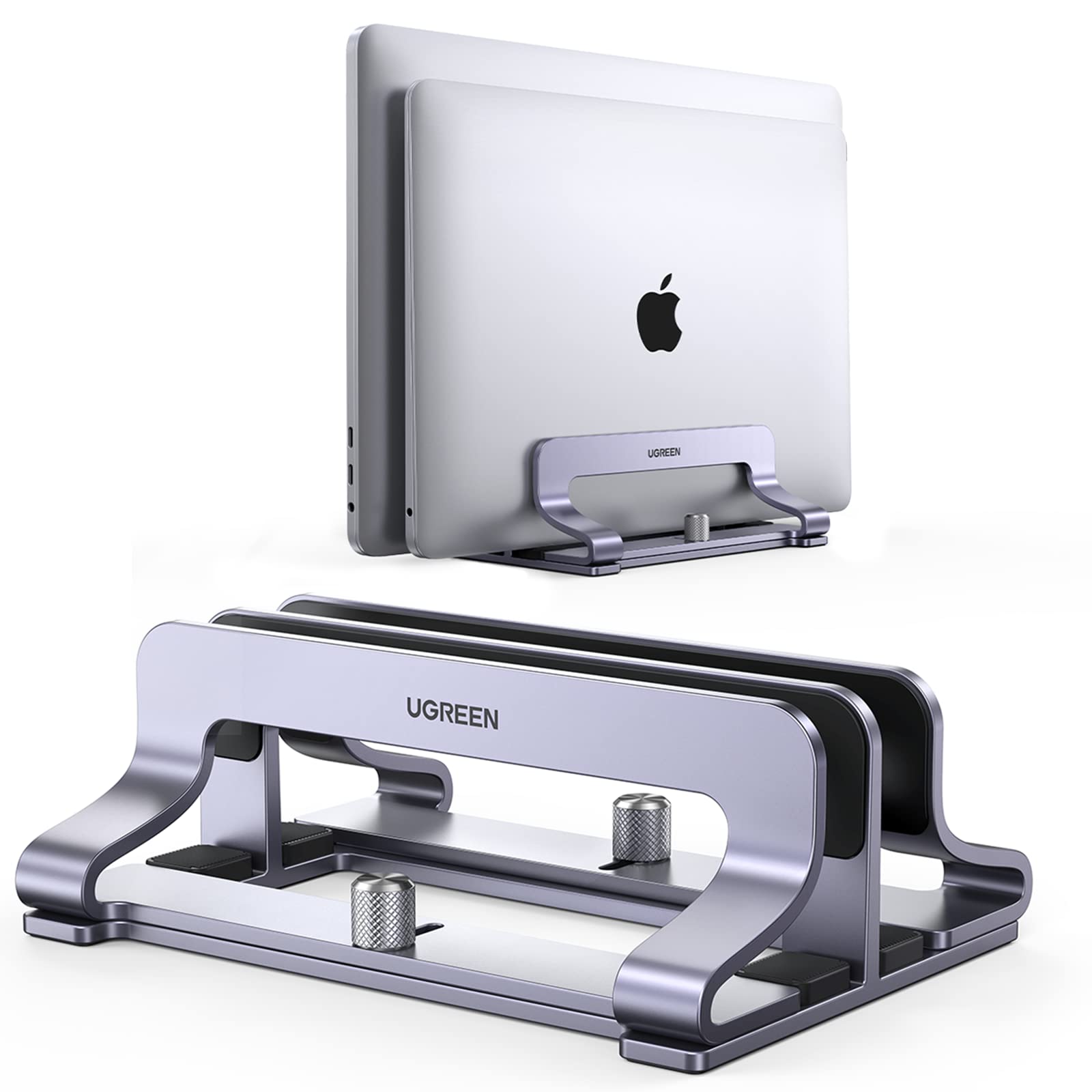 UGREEN 2-Slot Vertical Laptop Stand Holder Desk Compatible with MacBook Pro Air Laptop Stand Desktop Adjustable, Lenovo Ideapad, Surface Book, HP Notebook, Dell Chromebook Up to 17.3 Inch, Space Gray