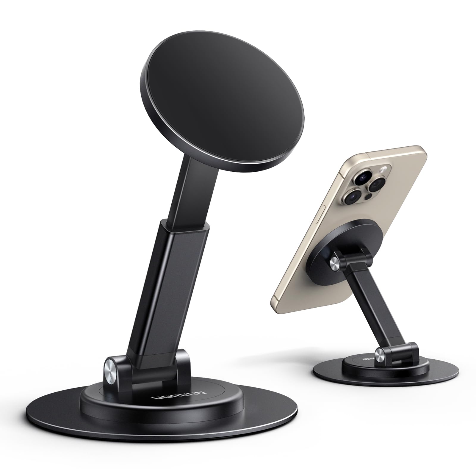 UGREEN Magnetic Phone Stand for MagSafe, Height Adjustable iPhone Stand for Desk with 360° Rotation Compatible for iPhone 17 Air 16 Pro 15 Pro Max 14 Plus 13 12 and MagSafe Case, Black
