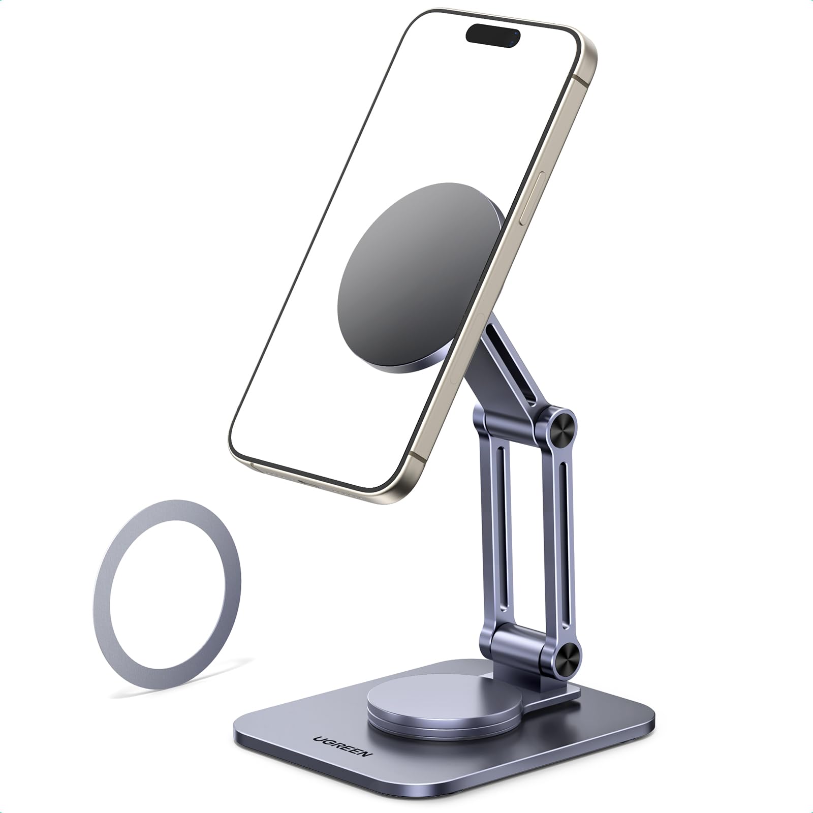 UGREEN 360° Rotation Magnetic iPhone Stand for MagSafe, Cell Phone Stand for Desk Ergonomic Design Adjustable Compatible with iPhone 17 Air 16 Pro 15 Pro Max 14 Plus 13 12 and MagSafe Case